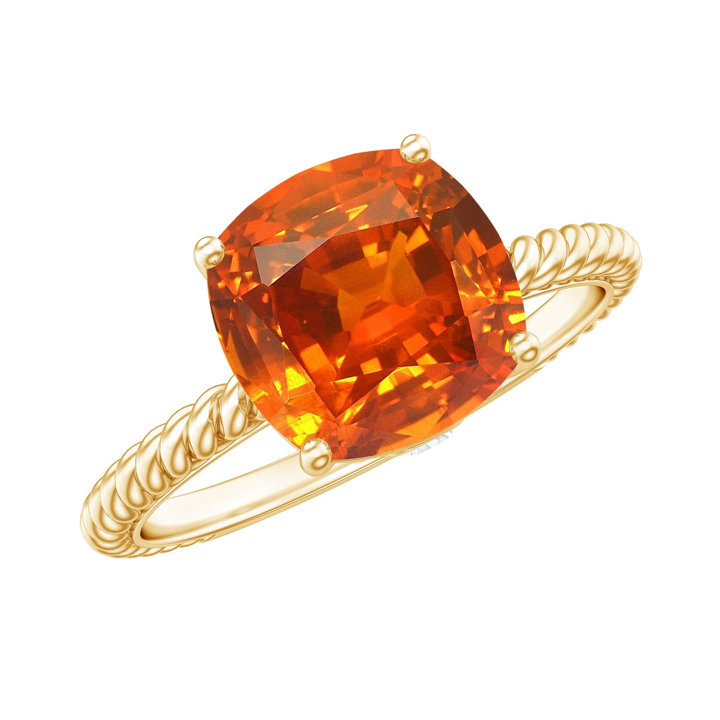Certified 2.75 Carat Lab Grown Orange Sapphire Cushion Cut Engagement Ring with Diamond