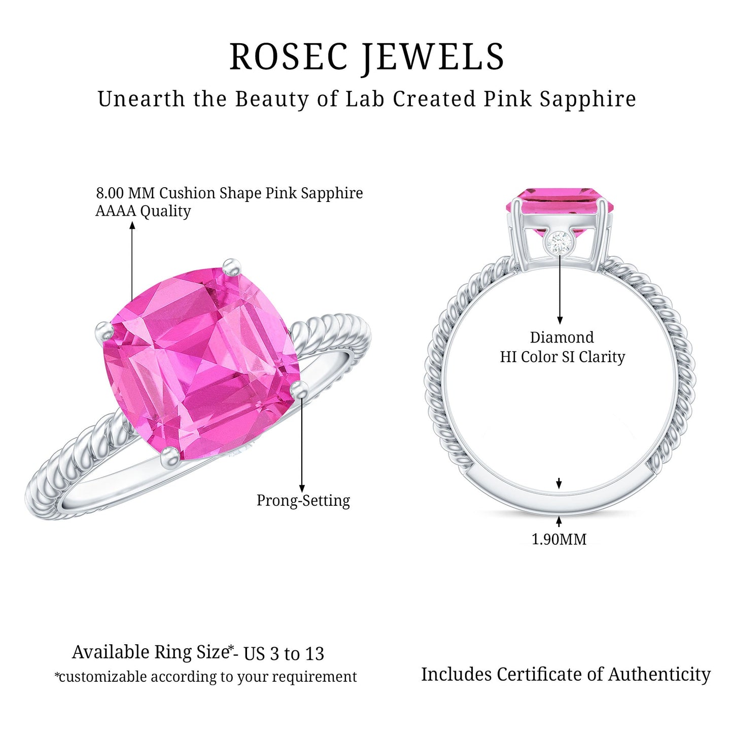 Created Pink Sapphire Solitaire Engagement Ring