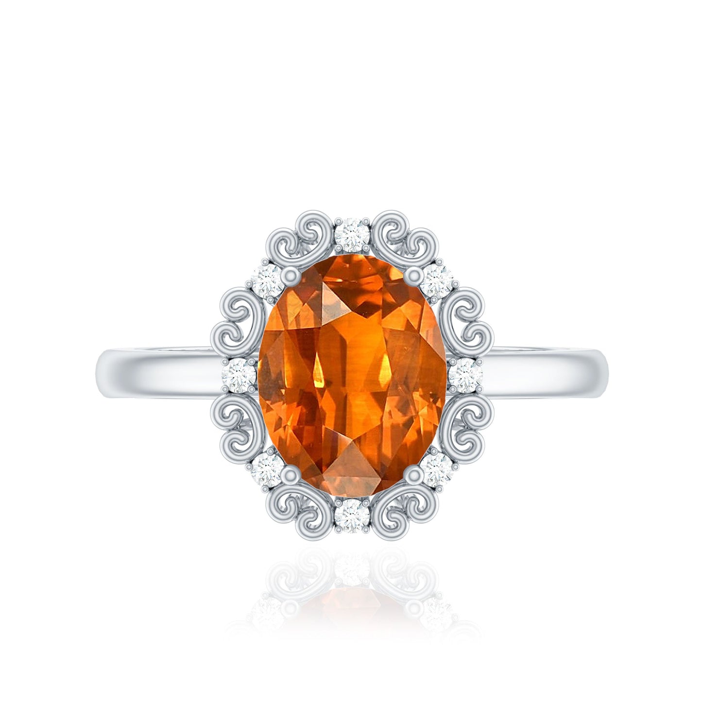 4 Carat Lab Grown Orange Sapphire Vintage Engagement Ring with Diamond