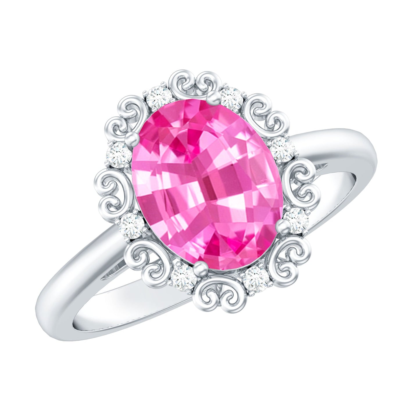 Vintage Style Lab Grown Pink Sapphire Oval Engagement Ring