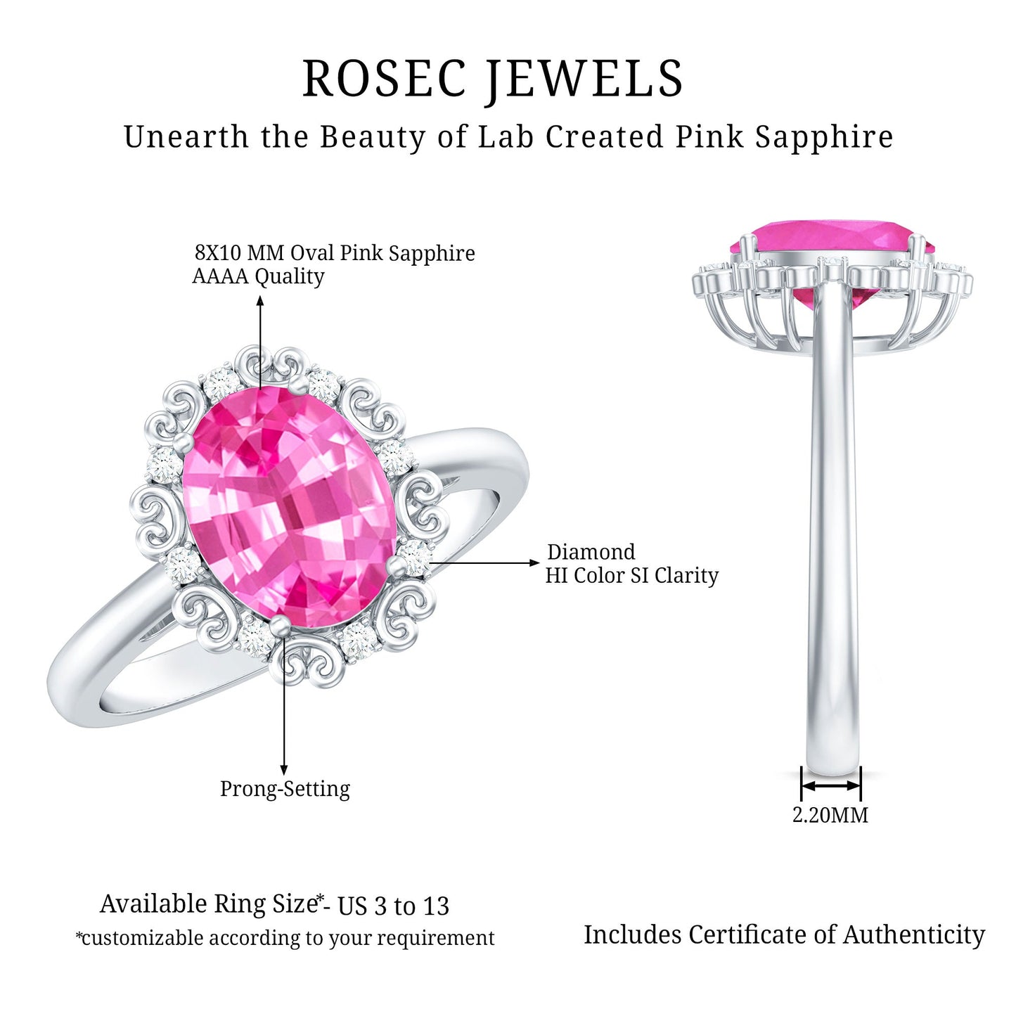 Vintage Style Lab Grown Pink Sapphire Oval Engagement Ring