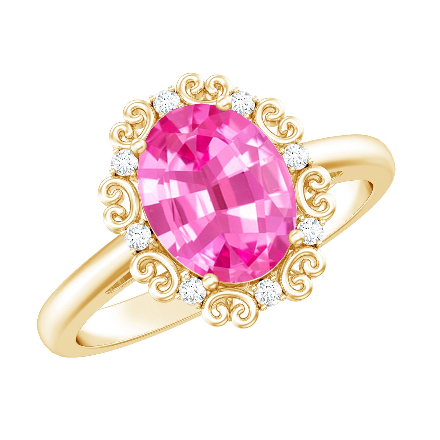Vintage Style Lab Grown Pink Sapphire Oval Engagement Ring