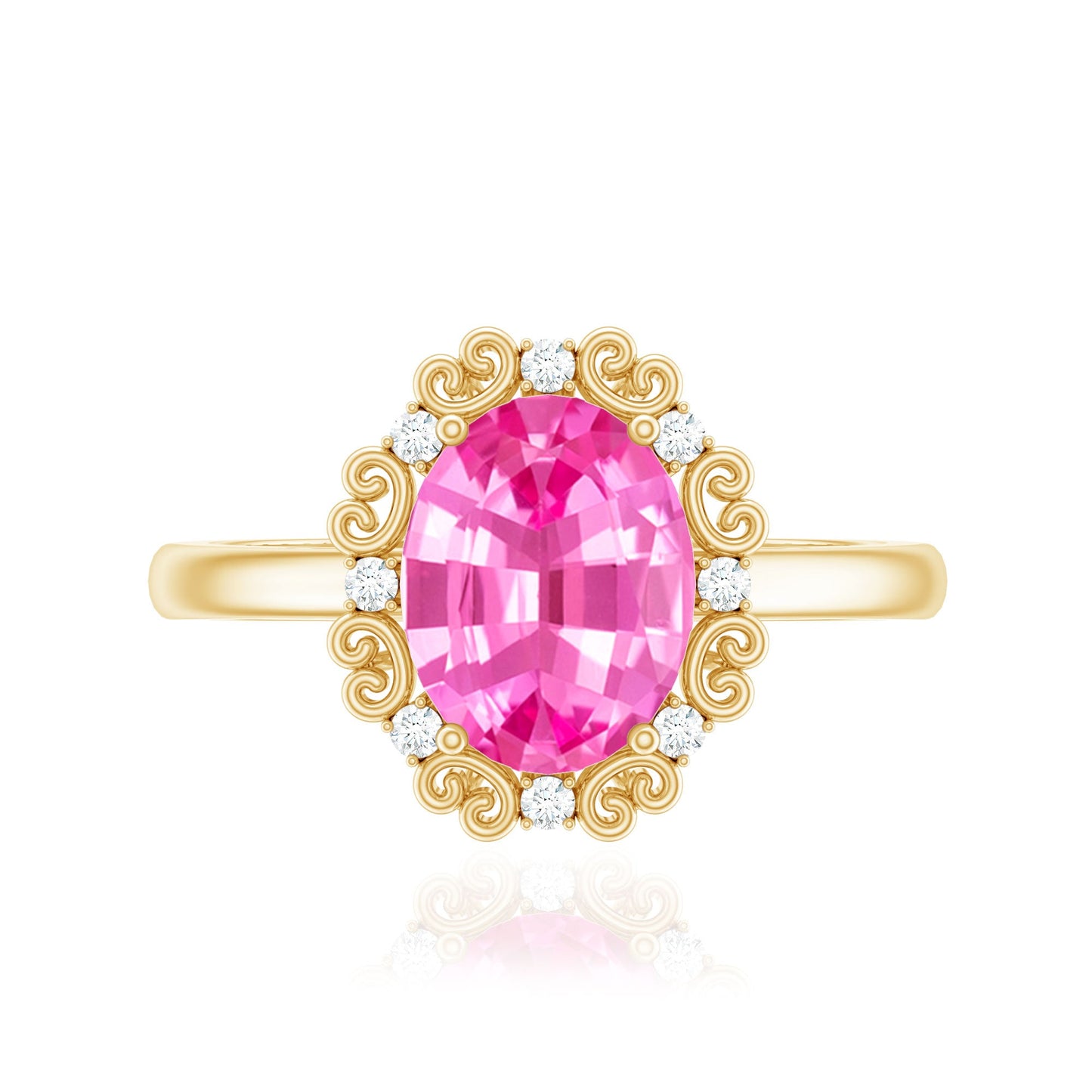 Vintage Style Lab Grown Pink Sapphire Oval Engagement Ring