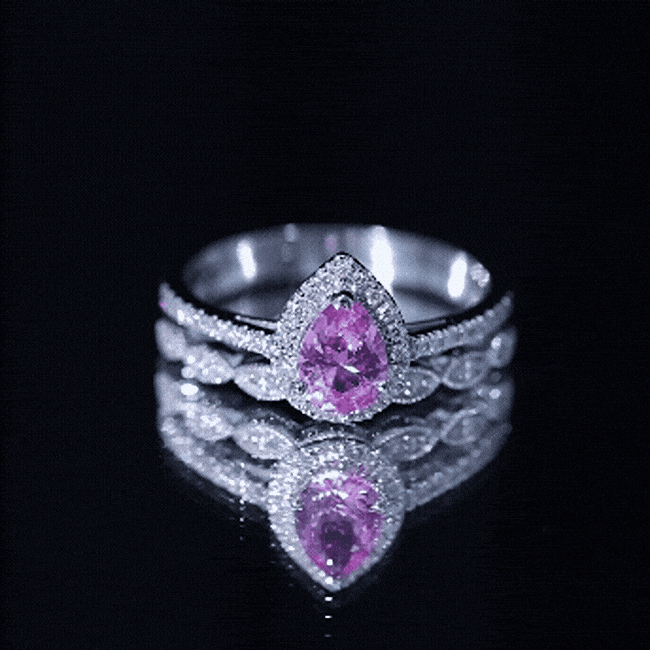 Lab Grown Pink Sapphire Pear Shaped Engagement Ring Set