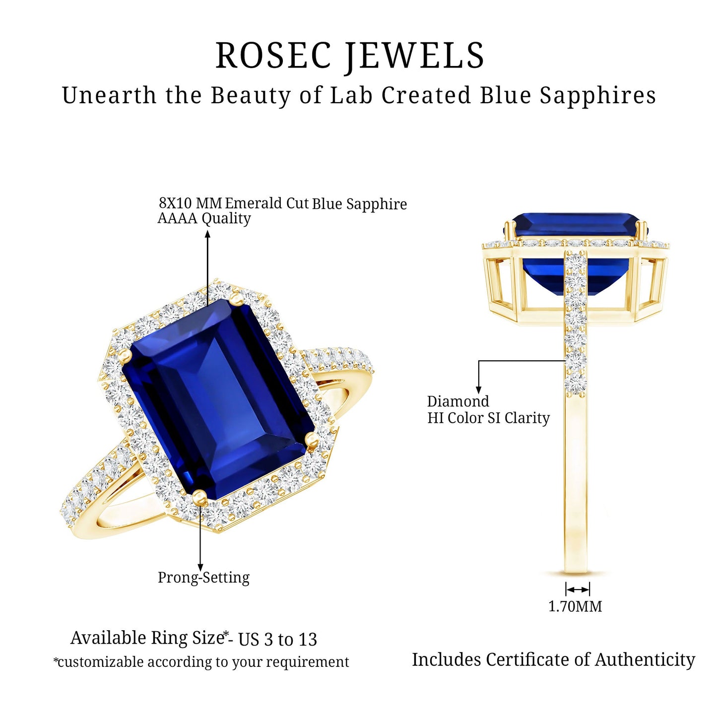 Certified 2.75 Carat Lab Grown Blue Sapphire Emerald Cut Engagement Ring with Diamond Halo