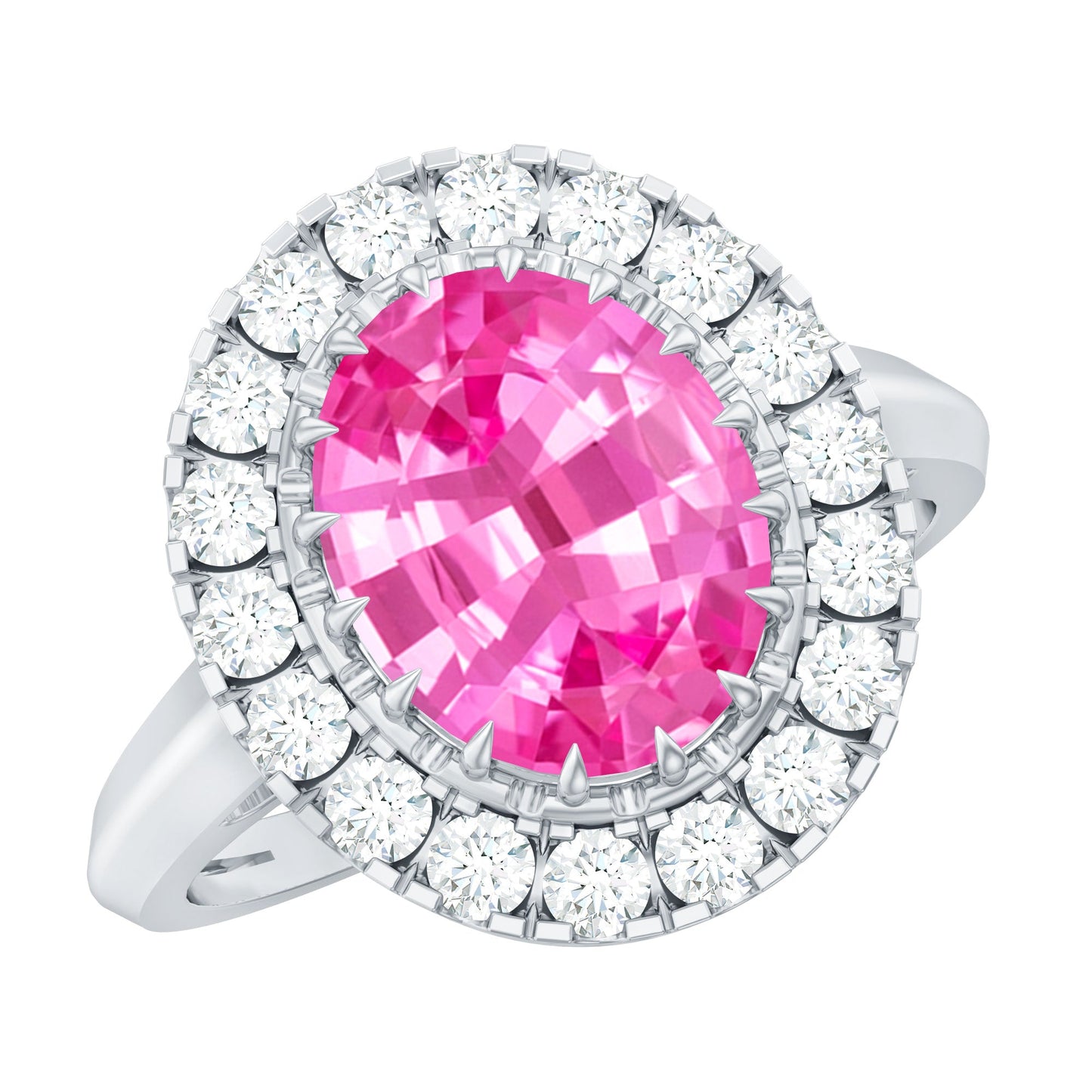 4 Carat Lab Grown Pink Sapphire Cocktail Engagement Ring with Diamond Halo