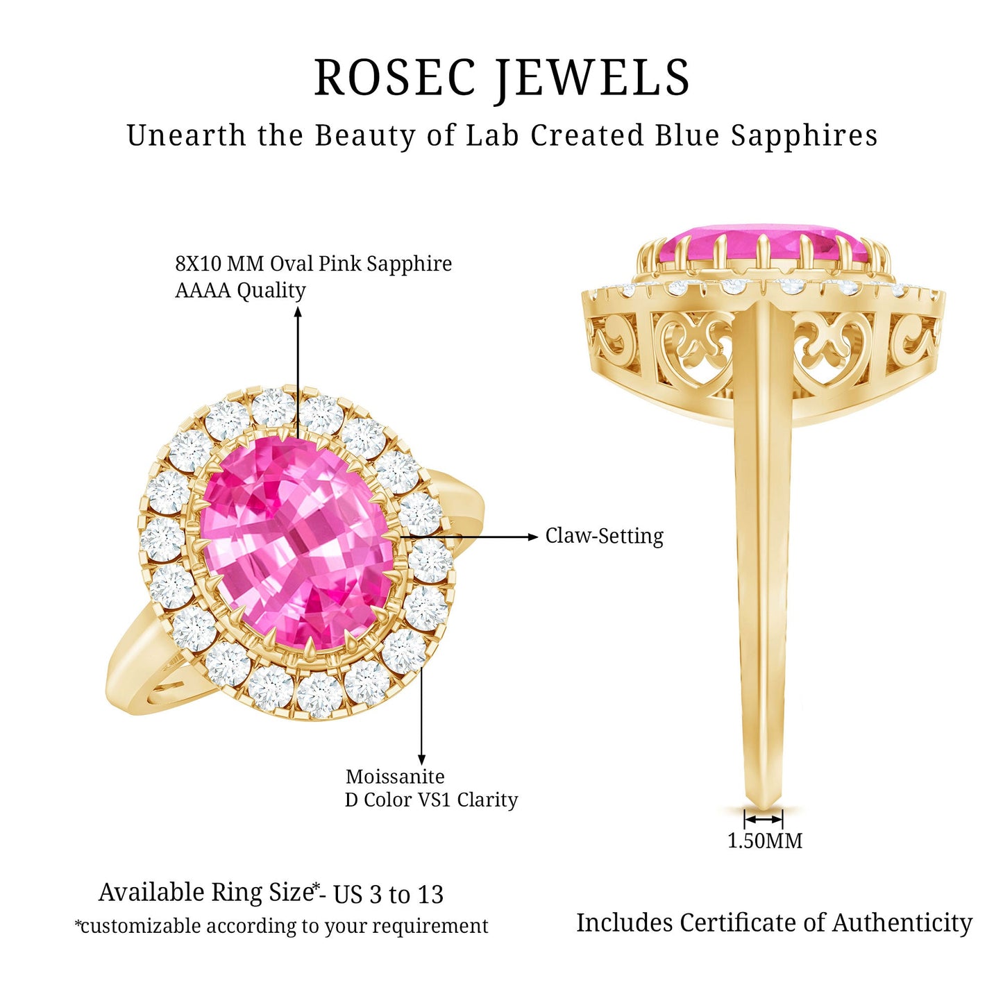 4 Carat Lab Grown Pink Sapphire Cocktail Engagement Ring with Diamond Halo