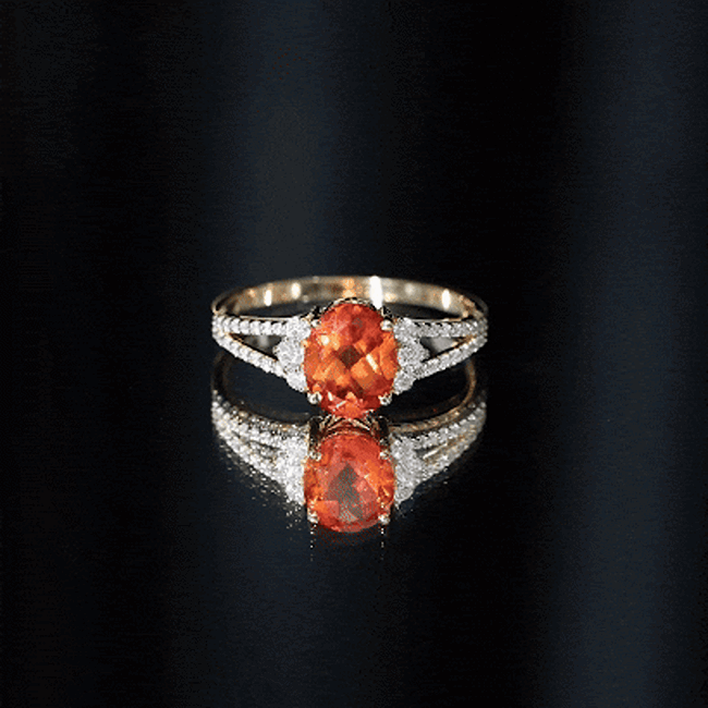 4 Carat Oval Lab Grown Orange Sapphire Engagement Ring with Diamond Split Shank