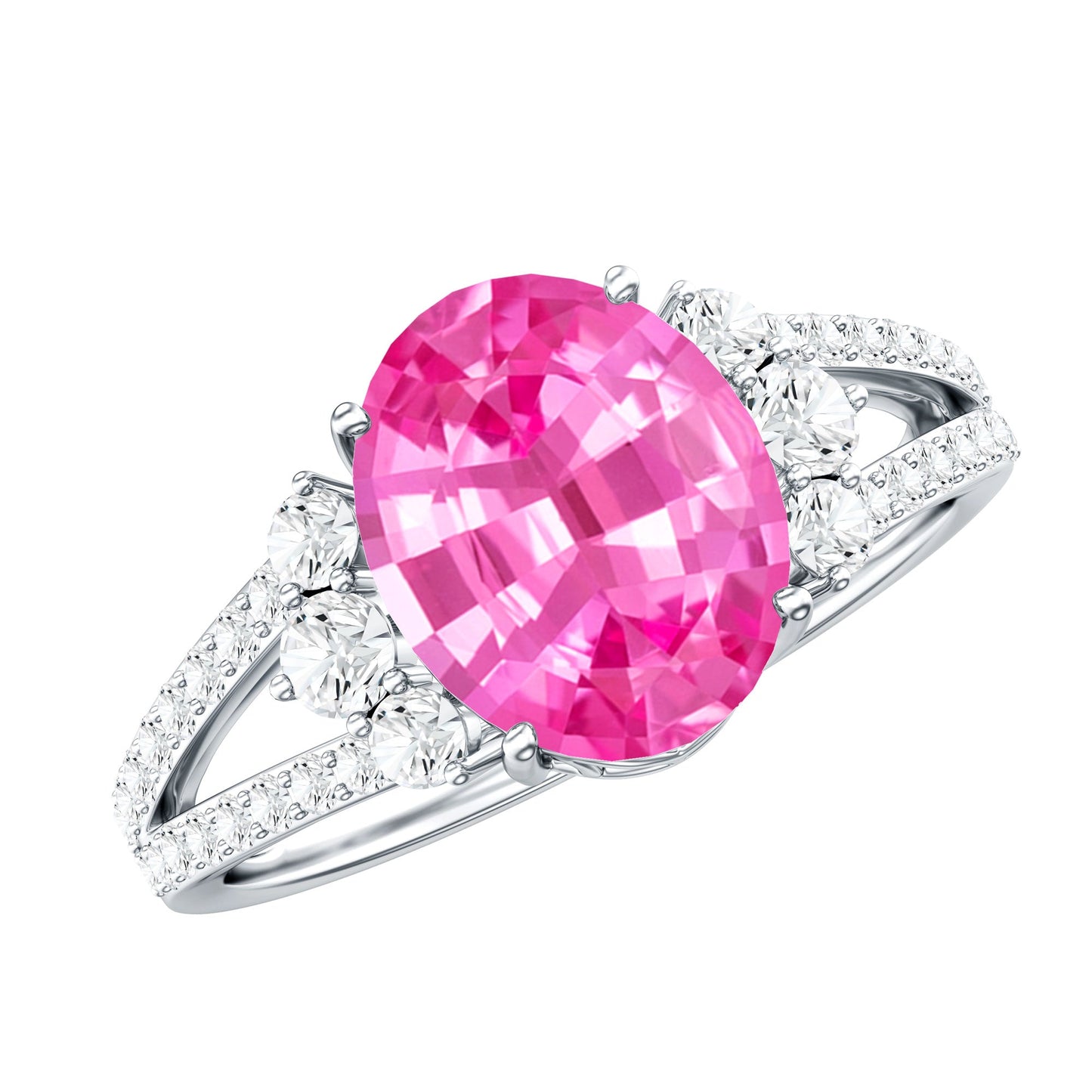Certified 4 Carat Lab Created Pink Sapphire Oval Engagement Ring With Diamond