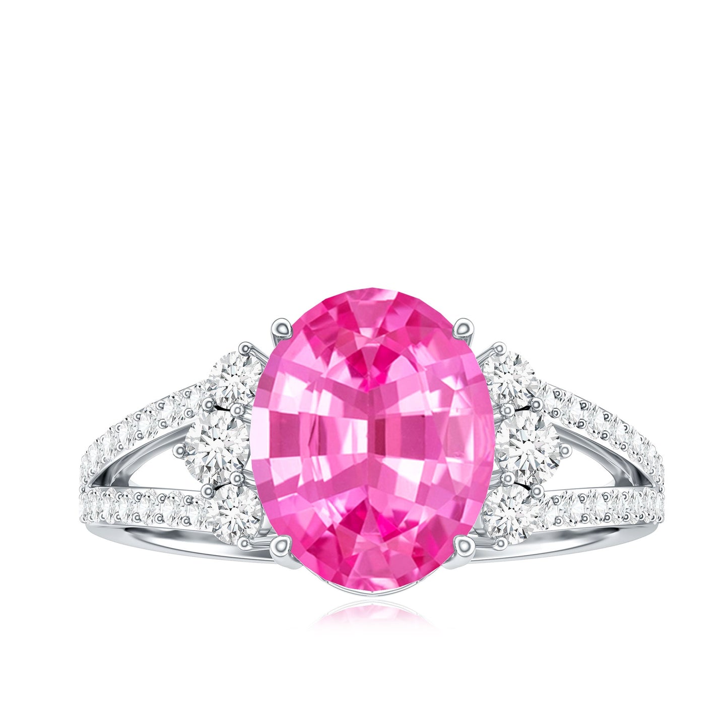Certified 4 Carat Lab Created Pink Sapphire Oval Engagement Ring With Diamond