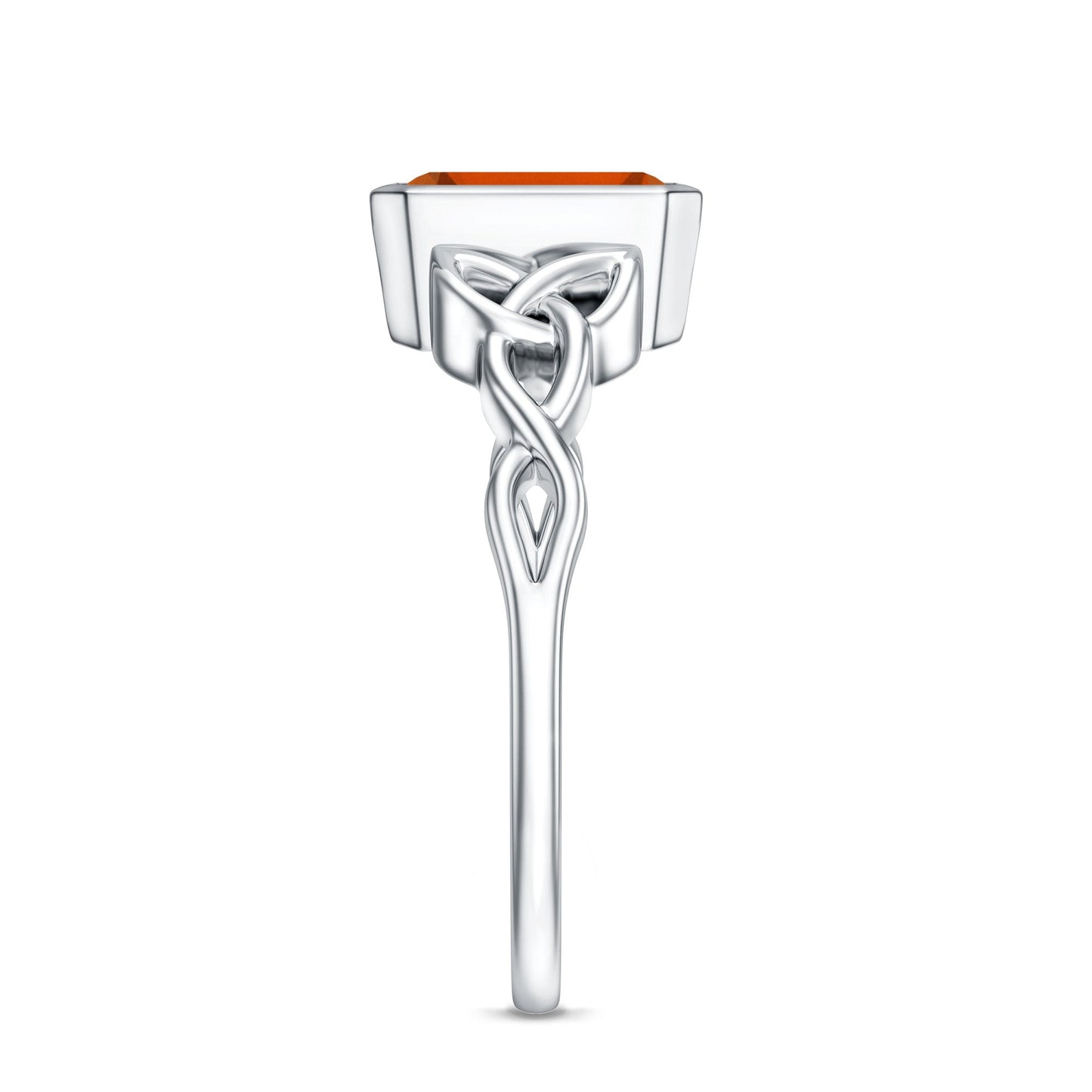 1.75 Carat Emerald Cut Lab Grown Orange Sapphire Diamond Bezel Set Engagement Ring