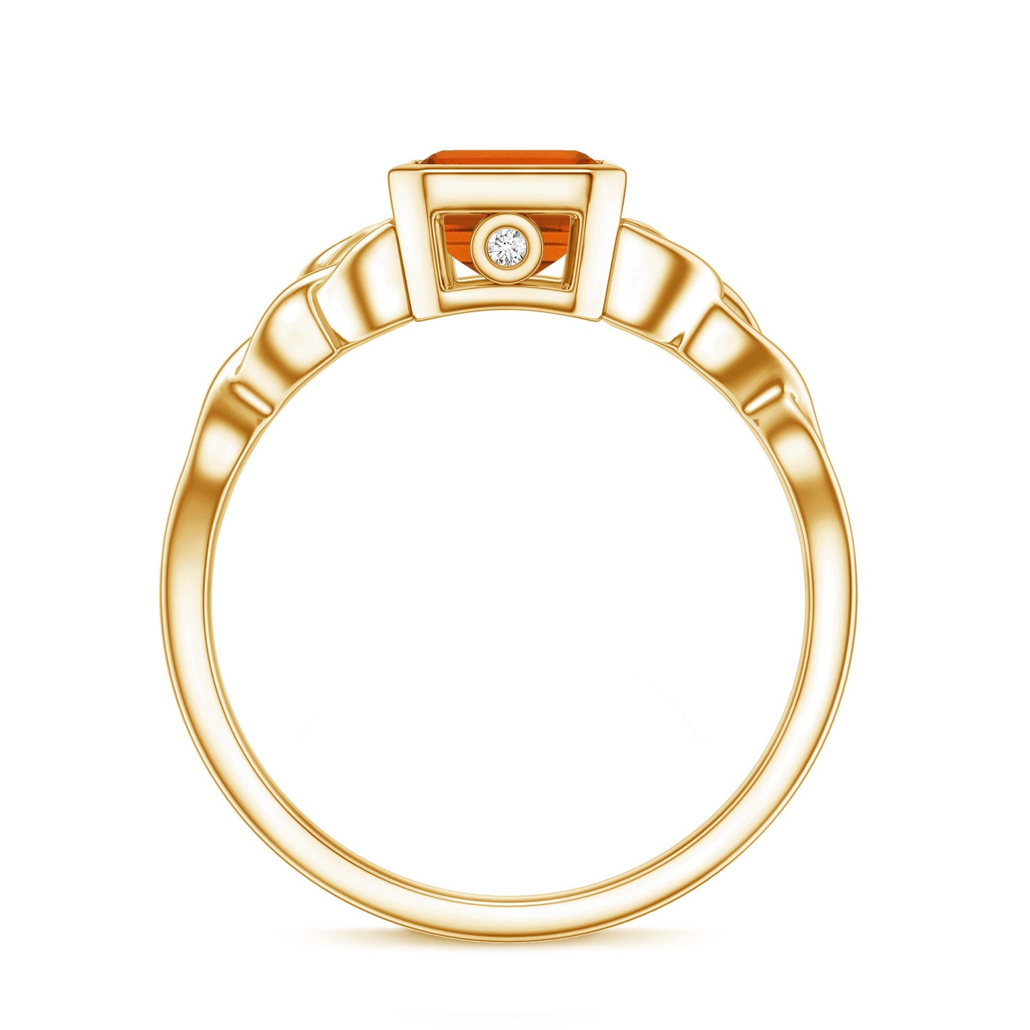 1.75 Carat Emerald Cut Lab Grown Orange Sapphire Diamond Bezel Set Engagement Ring