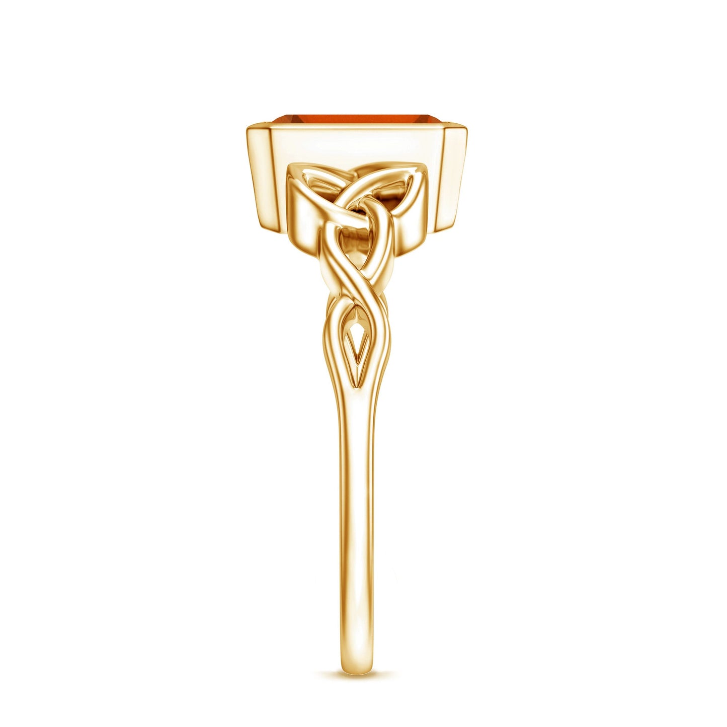 1.75 Carat Emerald Cut Lab Grown Orange Sapphire Diamond Bezel Set Engagement Ring