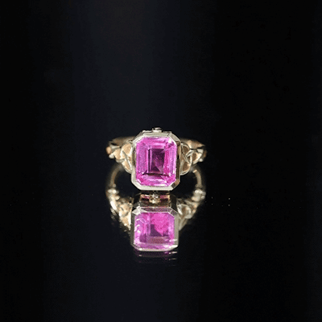 2.7 carat Emerald Cut Lab Created Pink Sapphire Celtic Engagement Ring