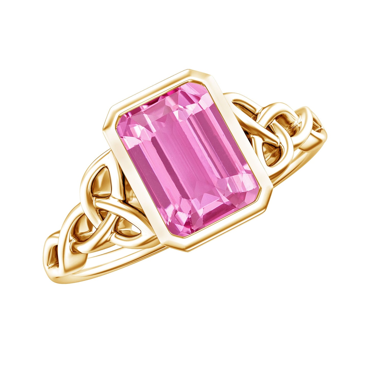 2.7 carat Emerald Cut Lab Created Pink Sapphire Celtic Engagement Ring