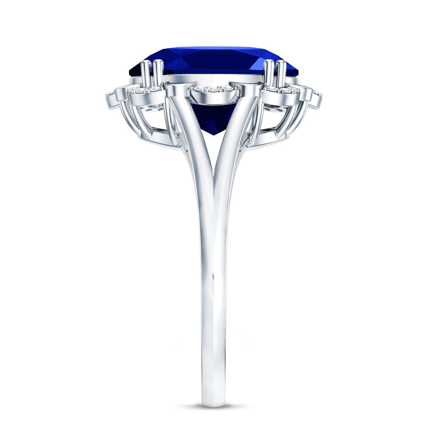 Certified 6 Carat Oval Lab Grown Blue Sapphire Retro Engagement Ring with Diamond