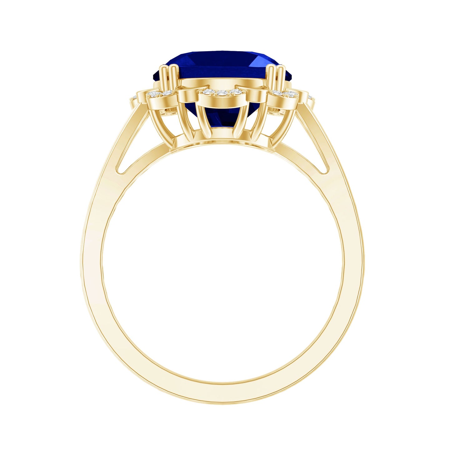 Certified 6 Carat Oval Lab Grown Blue Sapphire Retro Engagement Ring with Diamond