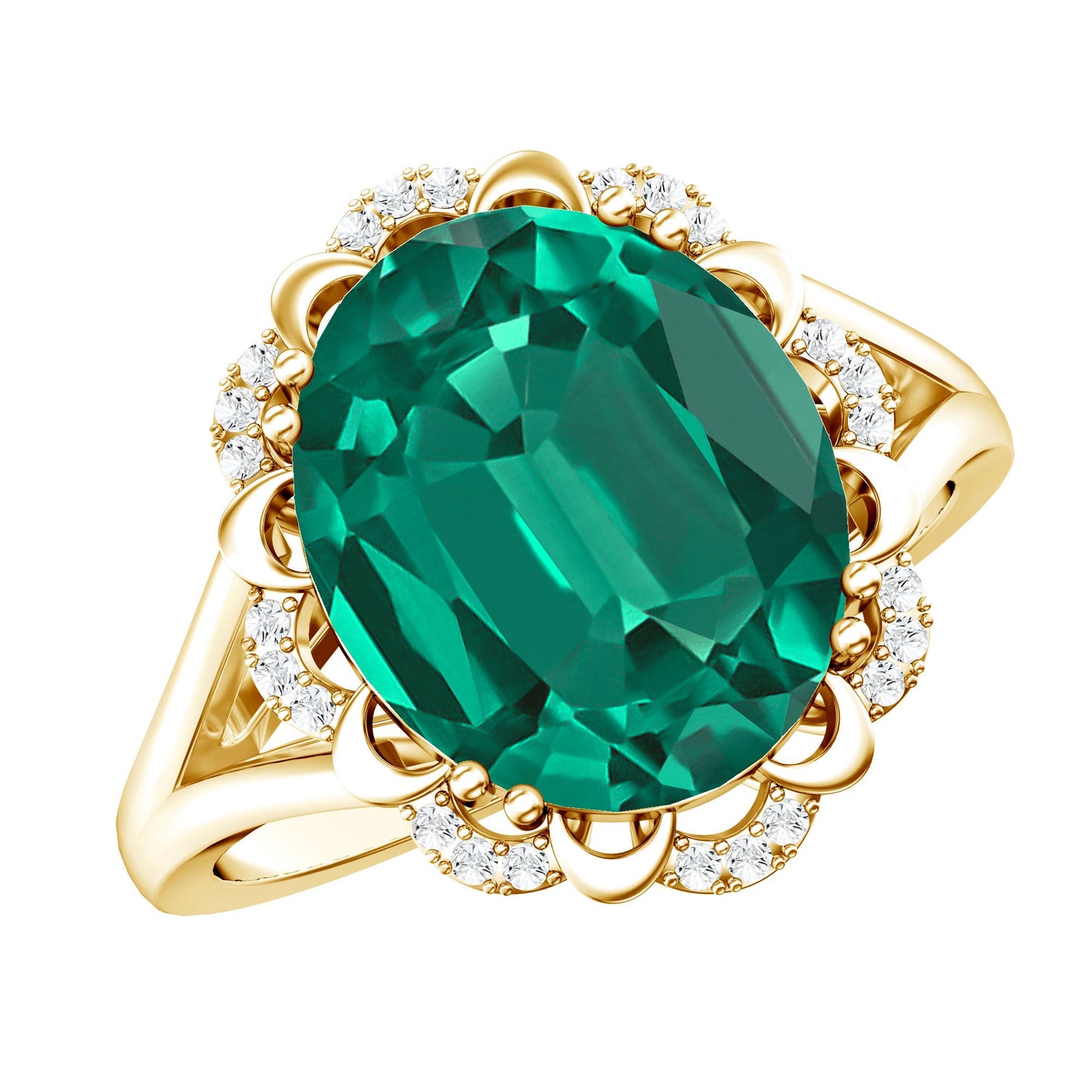 Vintage Looking 5 Carat Lab Created Emerald Engagement Ring with Diamond
