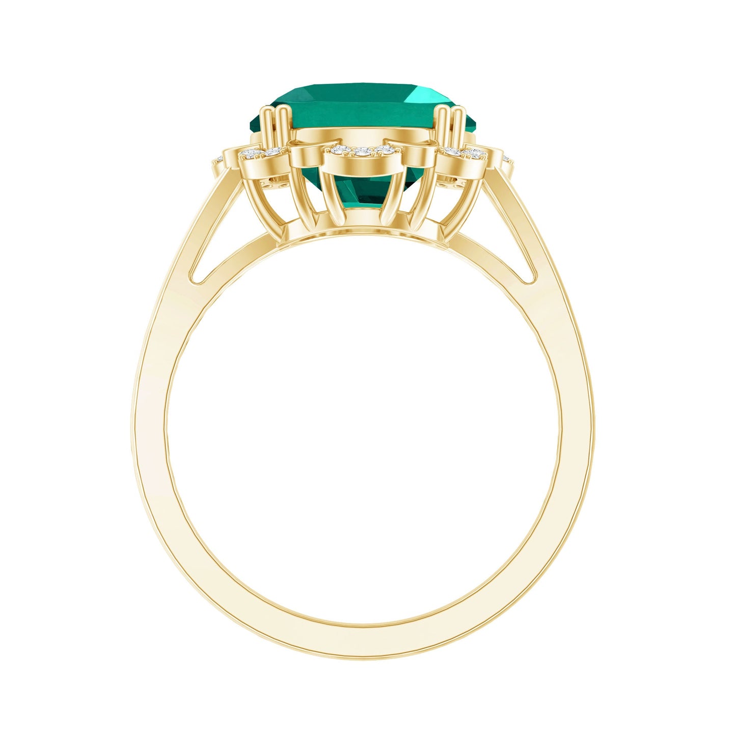 Vintage Looking 5 Carat Lab Created Emerald Engagement Ring with Diamond