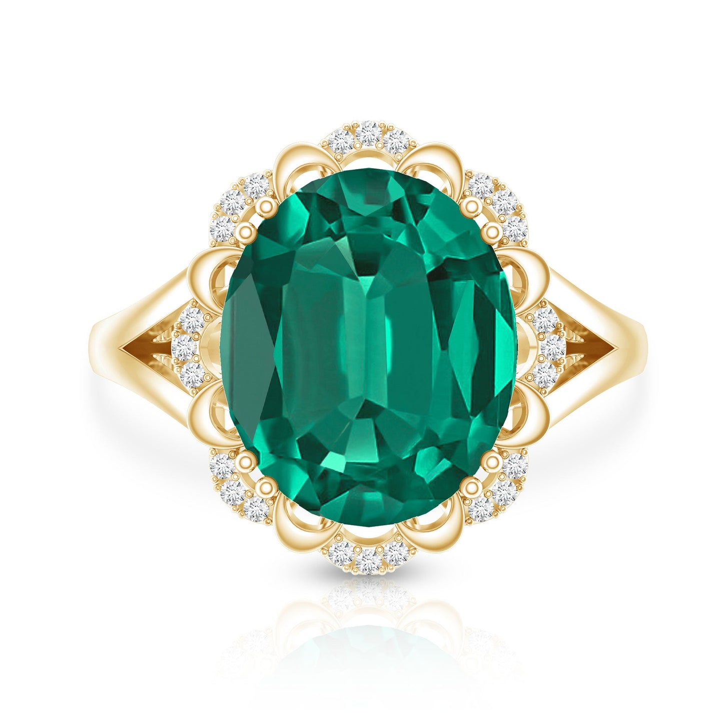 Vintage Looking 5 Carat Lab Created Emerald Engagement Ring with Diamond