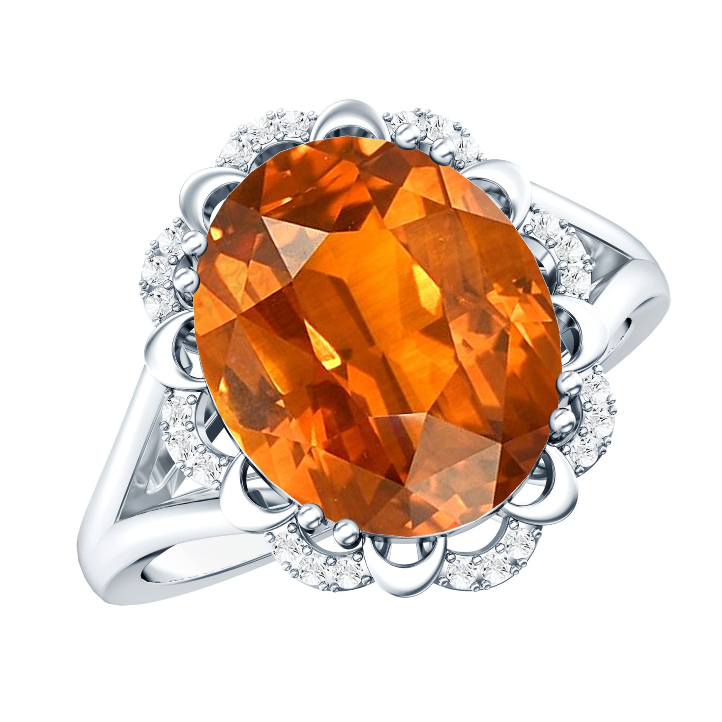 Certified 6 Carat Lab Grown Orange Sapphire Oval Engagement Ring with Diamond