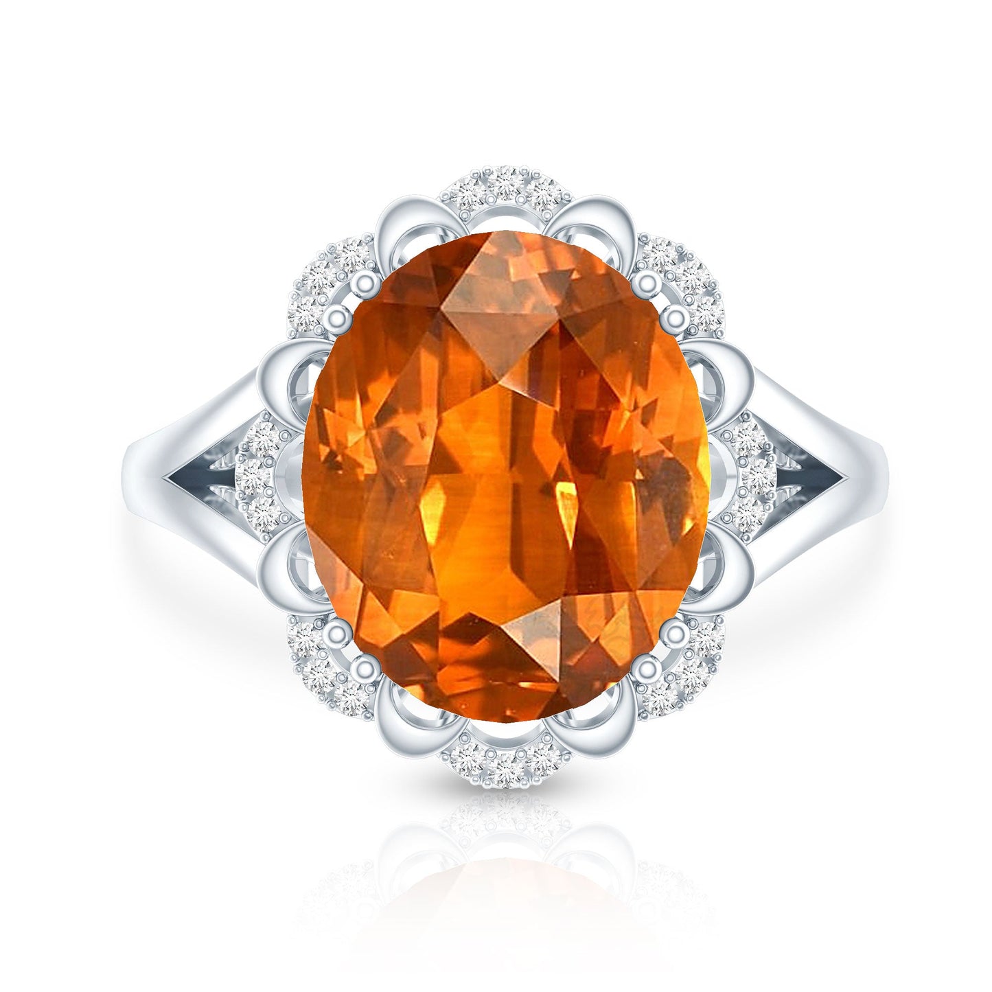 Certified 6 Carat Lab Grown Orange Sapphire Oval Engagement Ring with Diamond