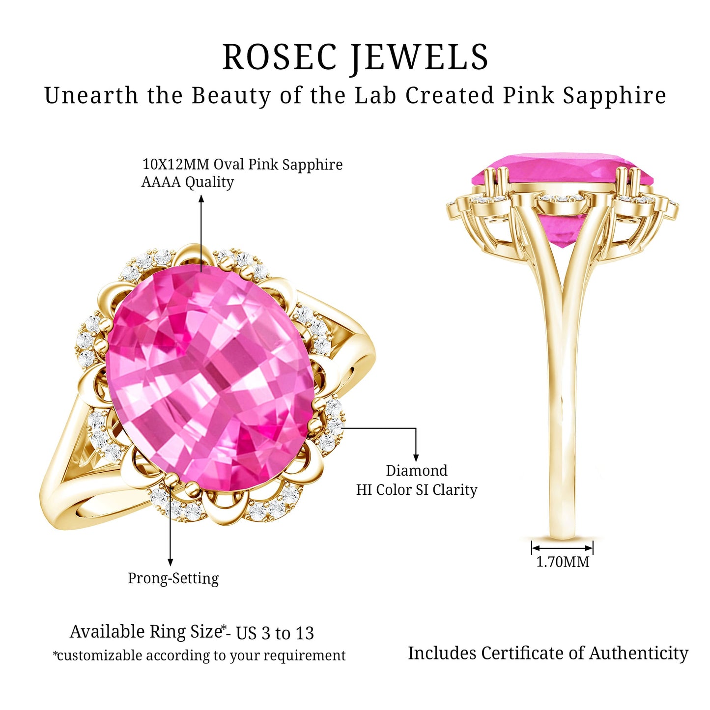 Oval Lab Created Pink Sapphire Huge Engagement Ring with Diamond