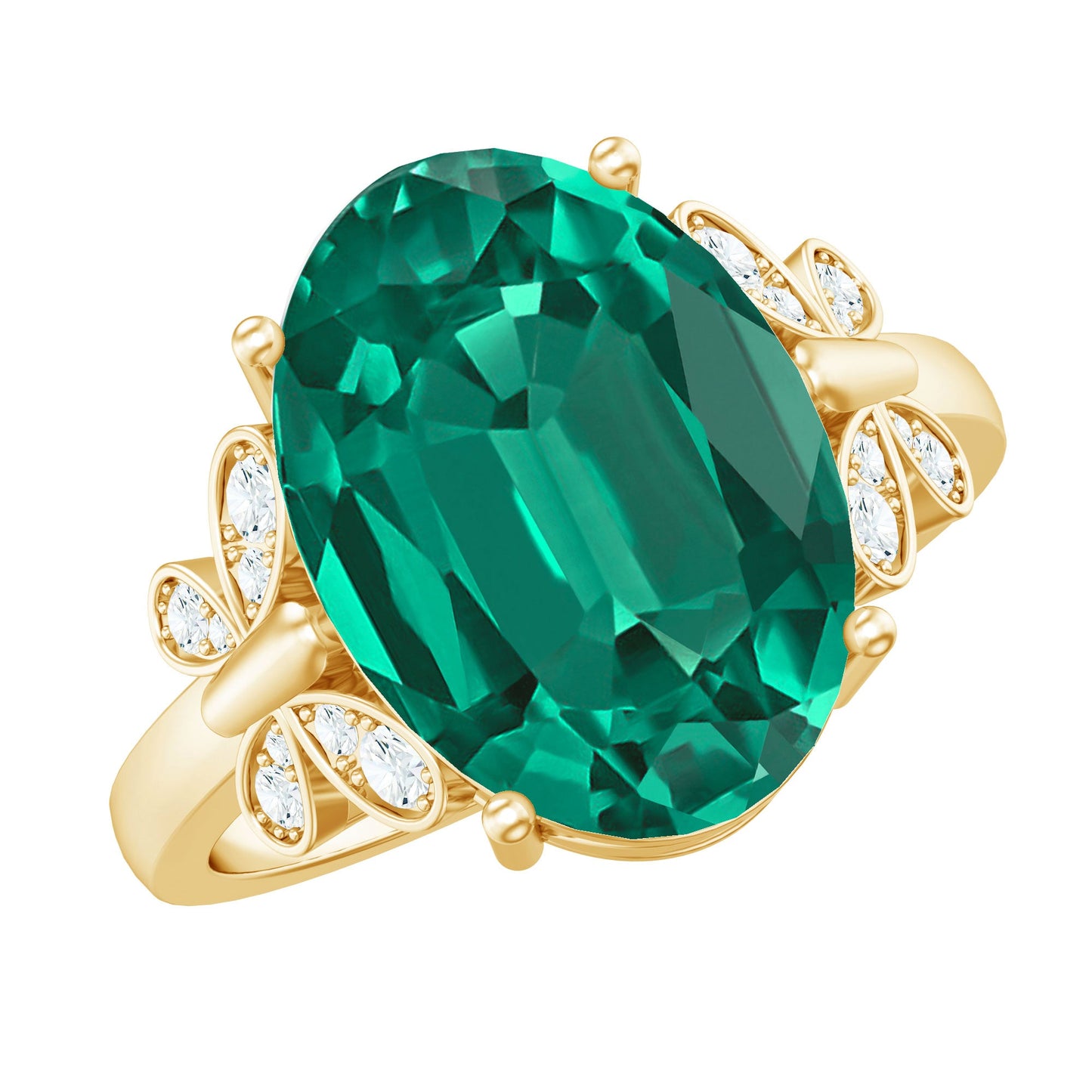 Certified 6 Carat Lab Grown Emerald Statement Engagement Ring with Diamond