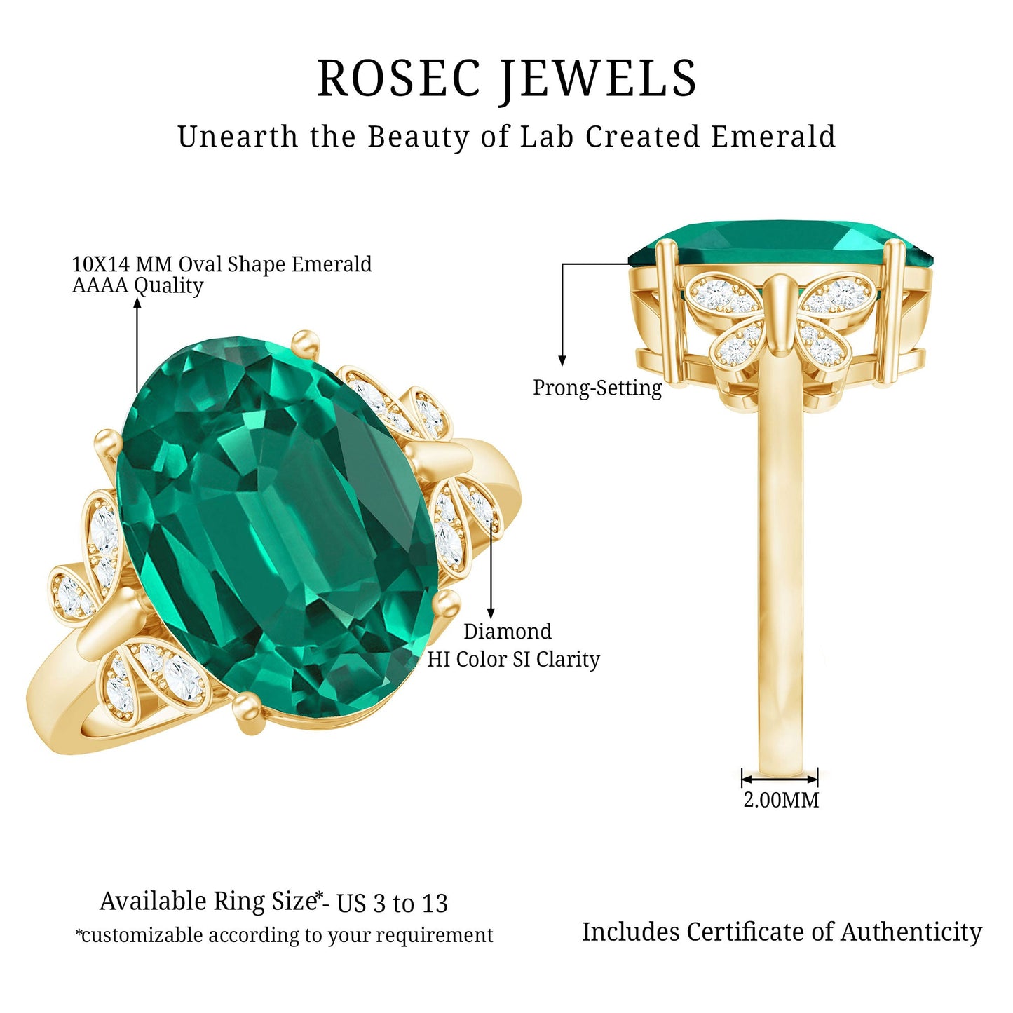 Certified 6 Carat Lab Grown Emerald Statement Engagement Ring with Diamond