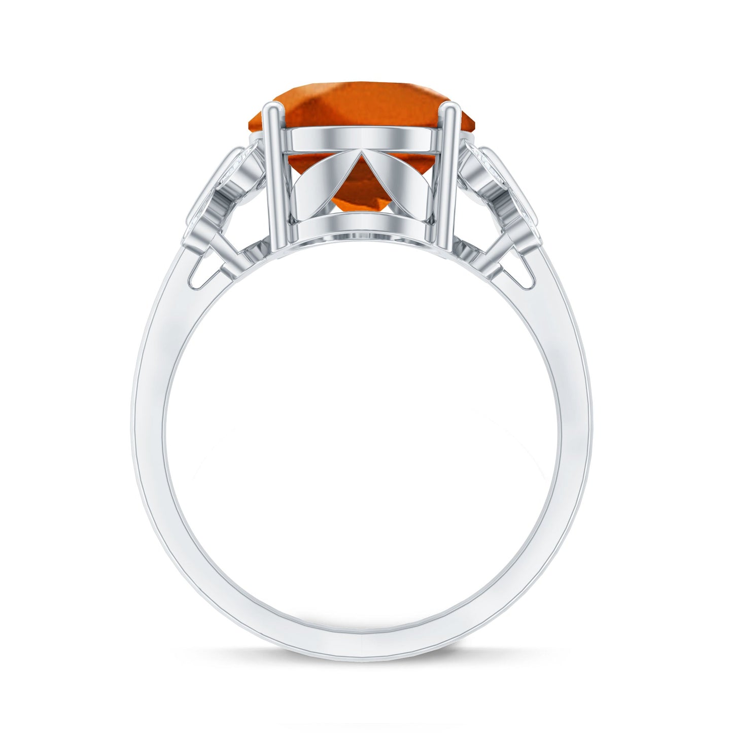 6 Carat Lab Grown Orange Sapphire Oval Engagement Ring with Diamond Butterfly