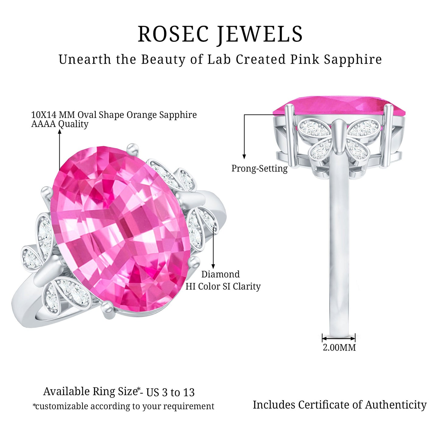Created Pink Sapphire Oval Engagement Ring with Diamond
