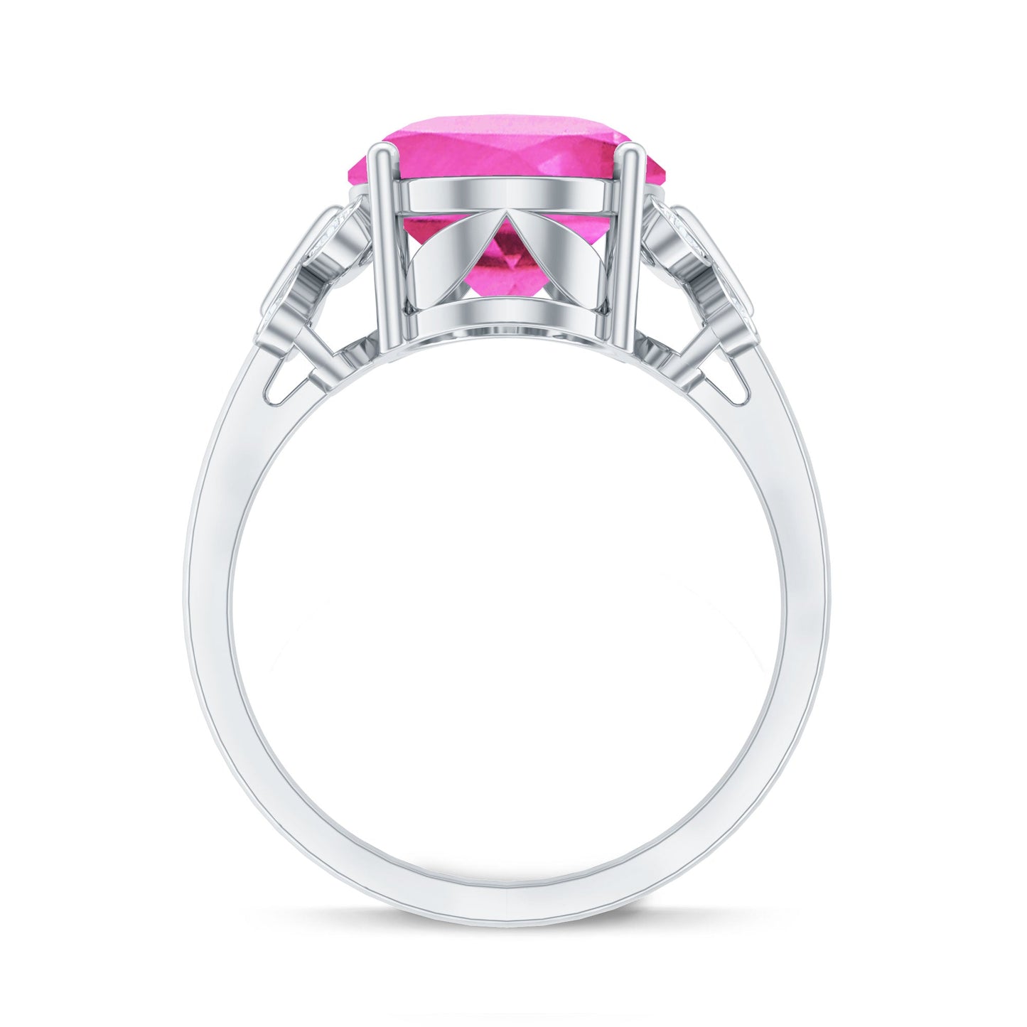Created Pink Sapphire Oval Engagement Ring with Diamond