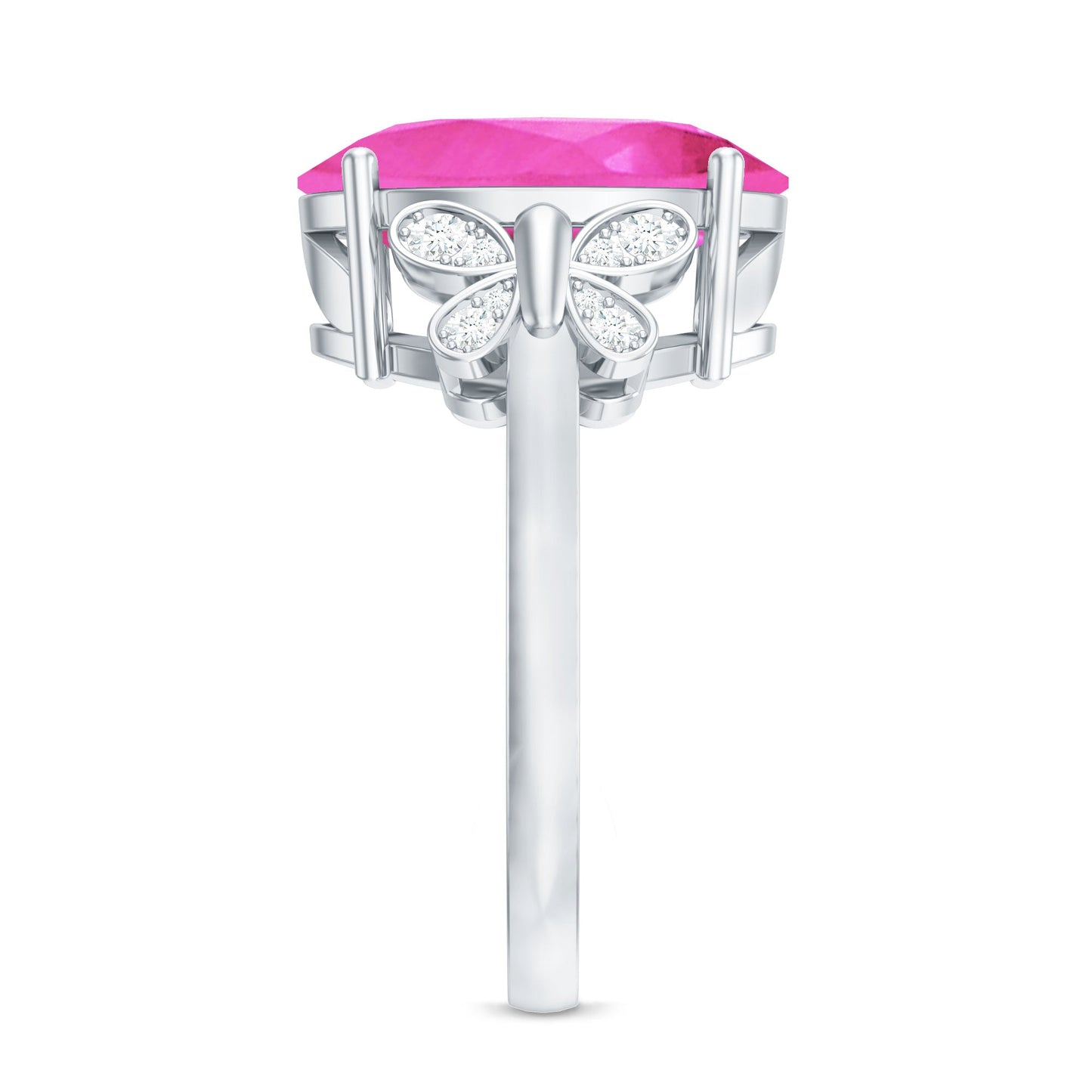 Created Pink Sapphire Oval Engagement Ring with Diamond