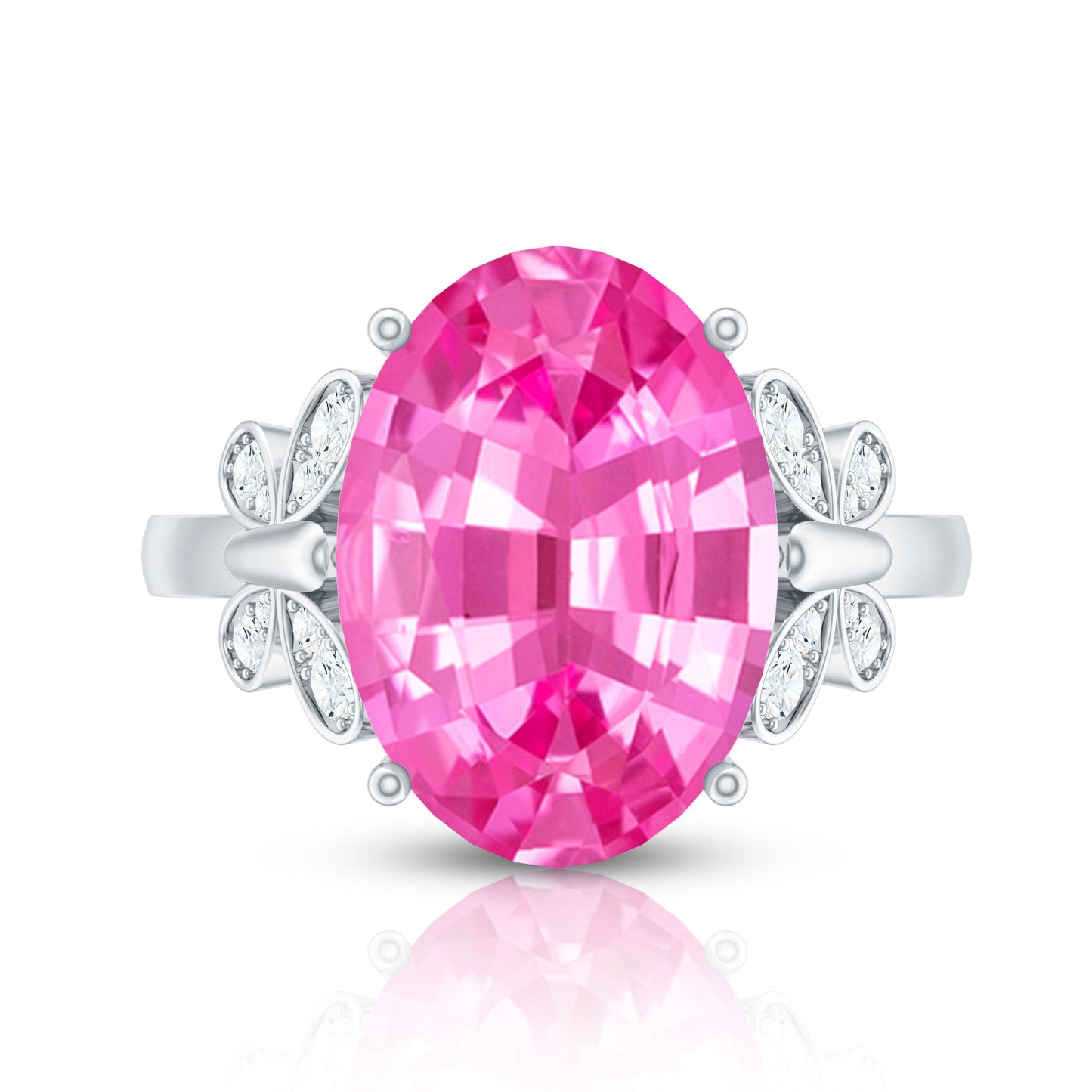 Created Pink Sapphire Oval Engagement Ring with Diamond