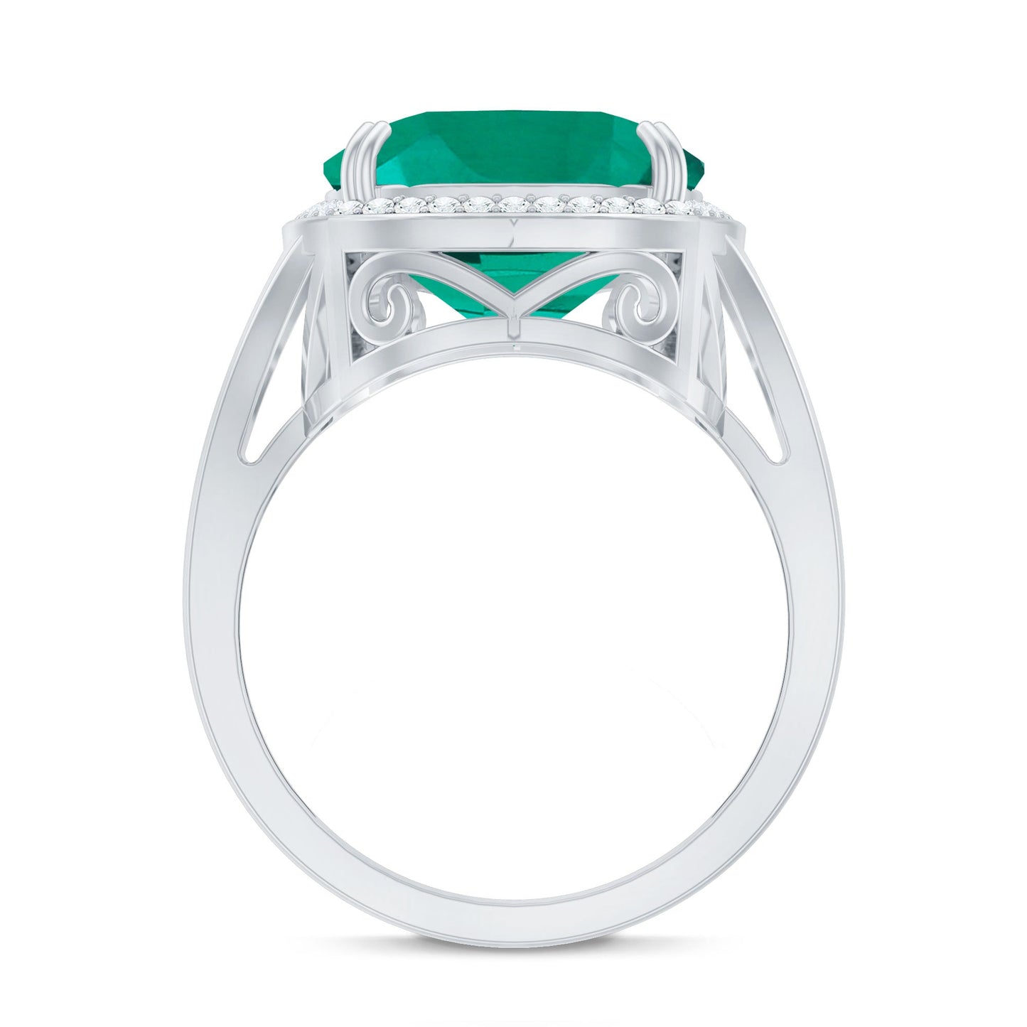 Certified 9 Carat Lab Grown Emerald Cushion Cut Engagement with Diamond Halo