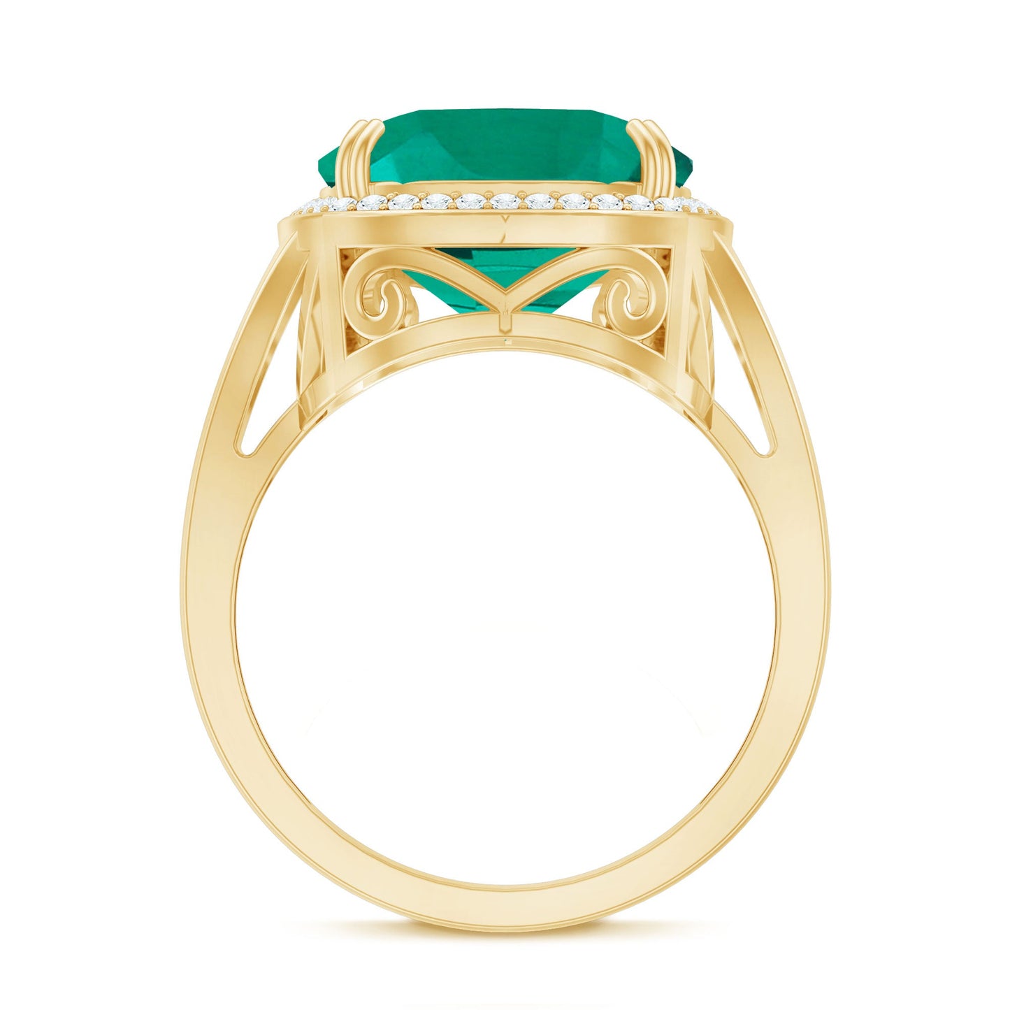 Certified 9 Carat Lab Grown Emerald Cushion Cut Engagement with Diamond Halo