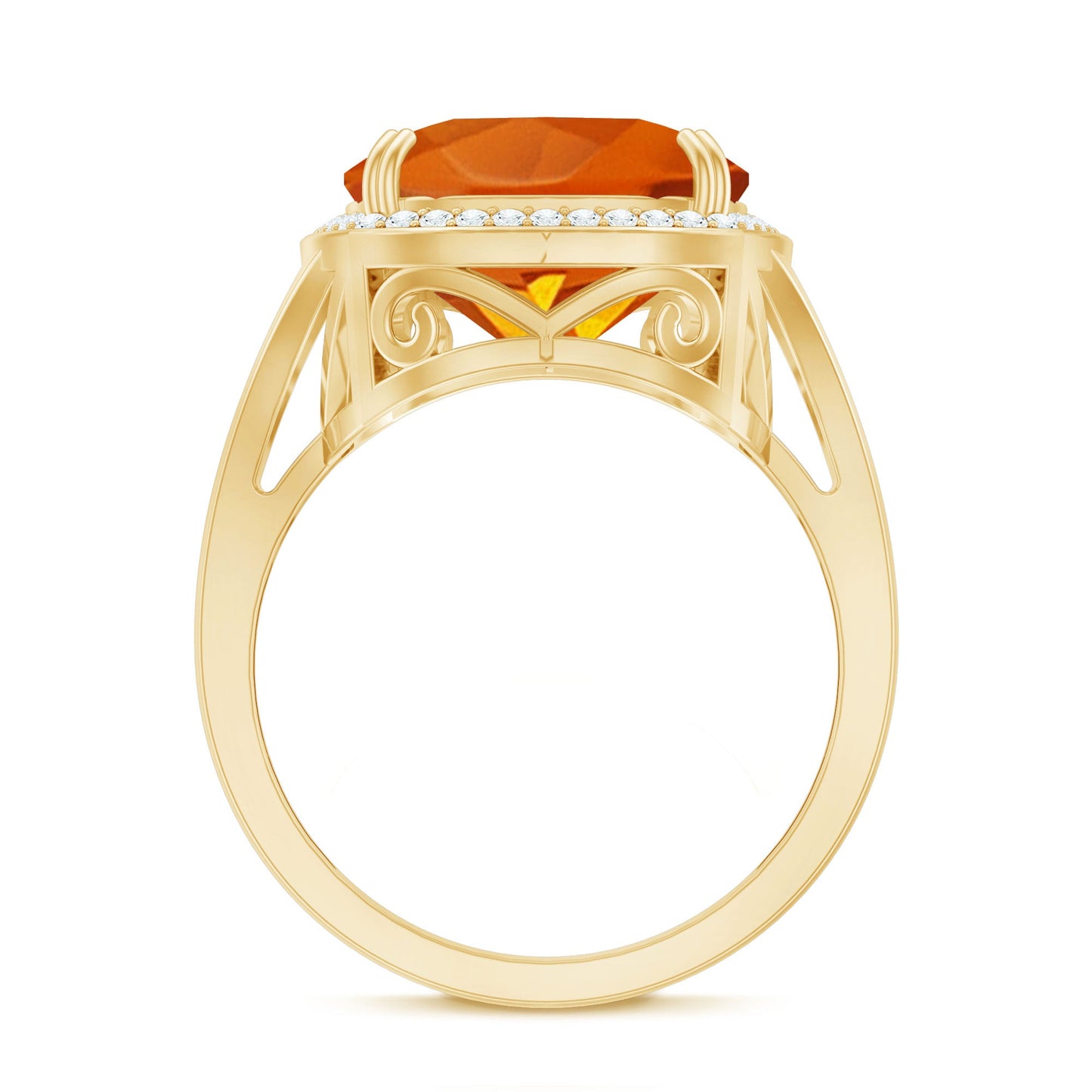9 Carat Lab Grown Orange Sapphire Cushion Cut Engagement Ring with Diamond Halo