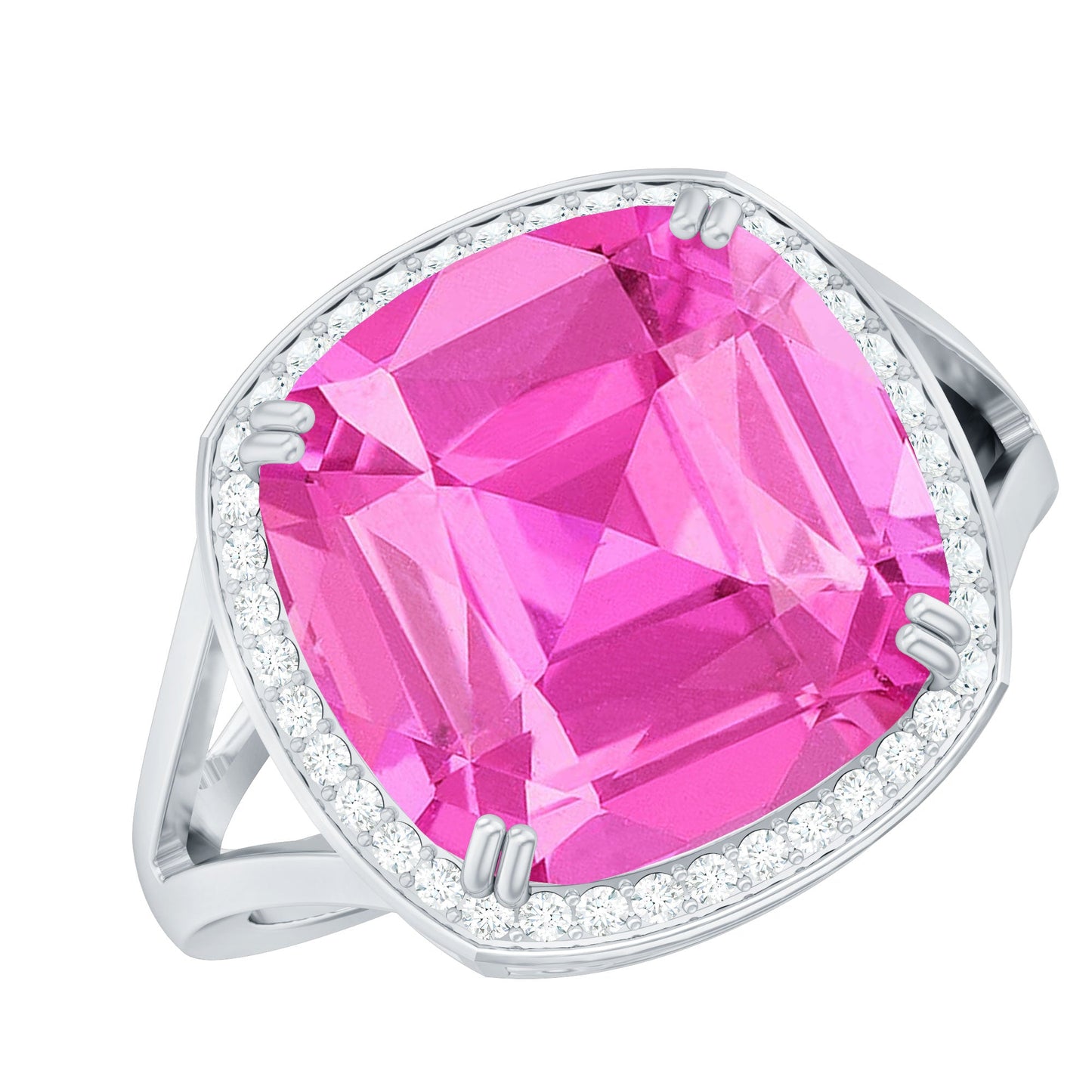 6 Carat Cushion Cut Lab Created Pink Sapphire Huge Engagement Ring