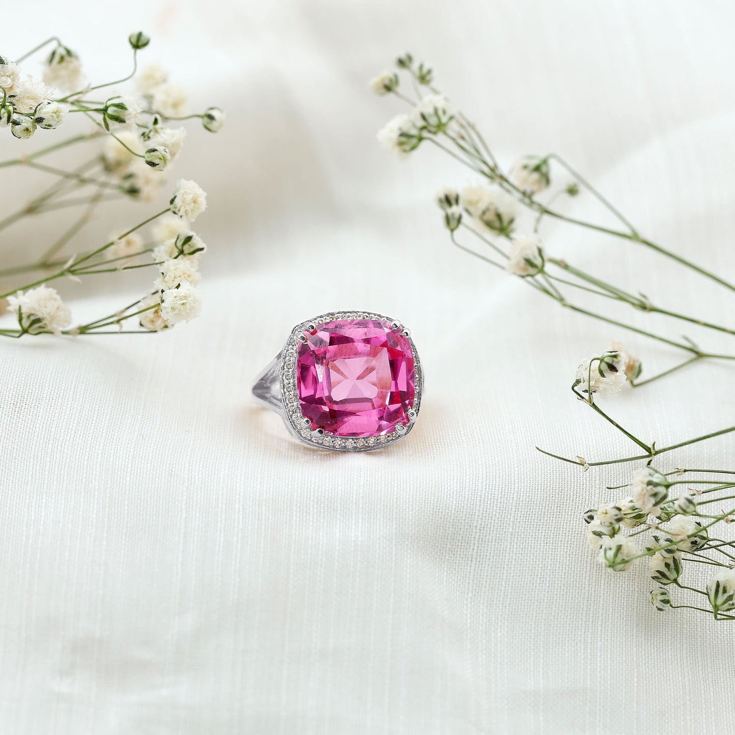 6 Carat Cushion Cut Lab Created Pink Sapphire Huge Engagement Ring