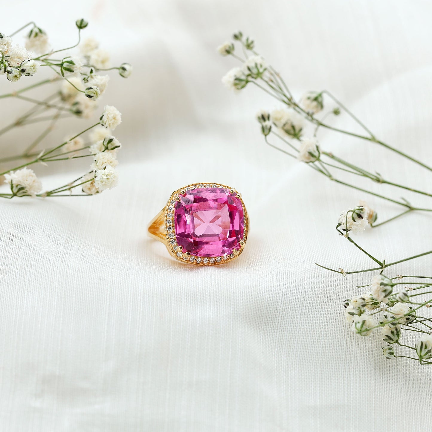 6 Carat Cushion Cut Lab Created Pink Sapphire Huge Engagement Ring
