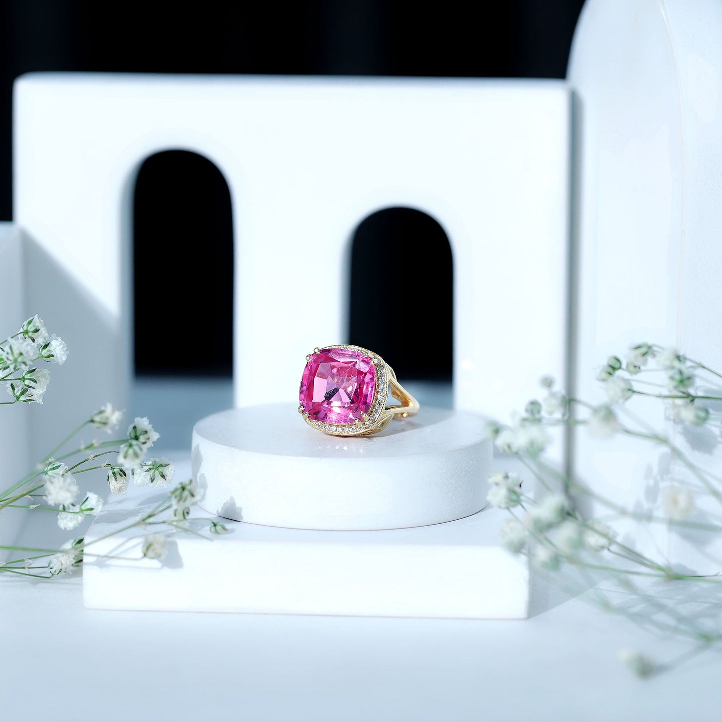 6 Carat Cushion Cut Lab Created Pink Sapphire Huge Engagement Ring