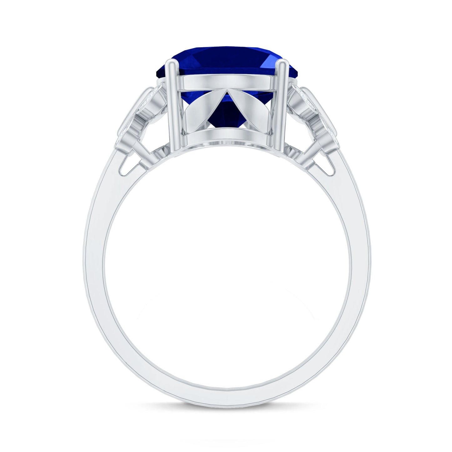 Certified Oval 6 Carat Lab Grown Blue Sapphire Statement Engagement Ring with Diamond