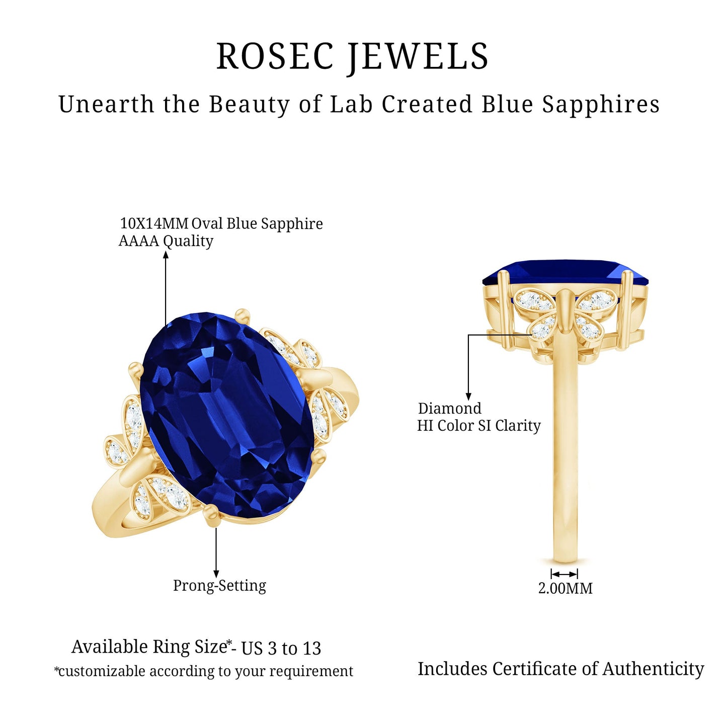 Certified Oval 6 Carat Lab Grown Blue Sapphire Statement Engagement Ring with Diamond