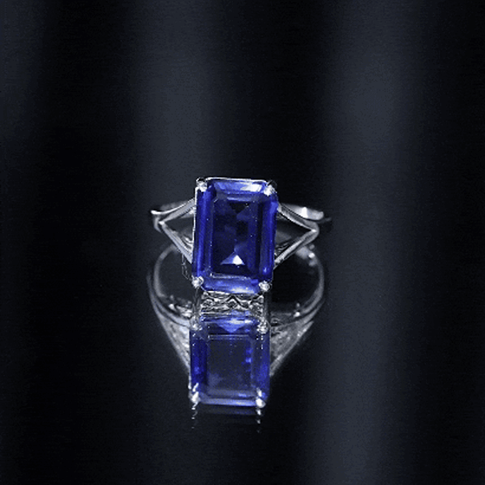 9 Carat Lab Grown Blue Sapphire Emerald Cut Engagement Ring