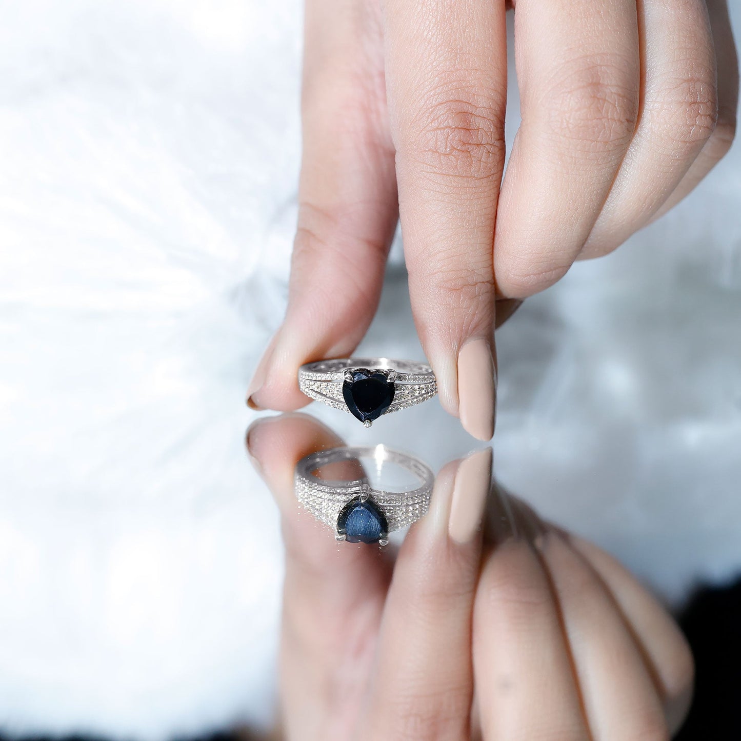 Certified 2.4 Carat Lab Grown Black Diamond Heart Engagement Ring with White Diamond Split Shank