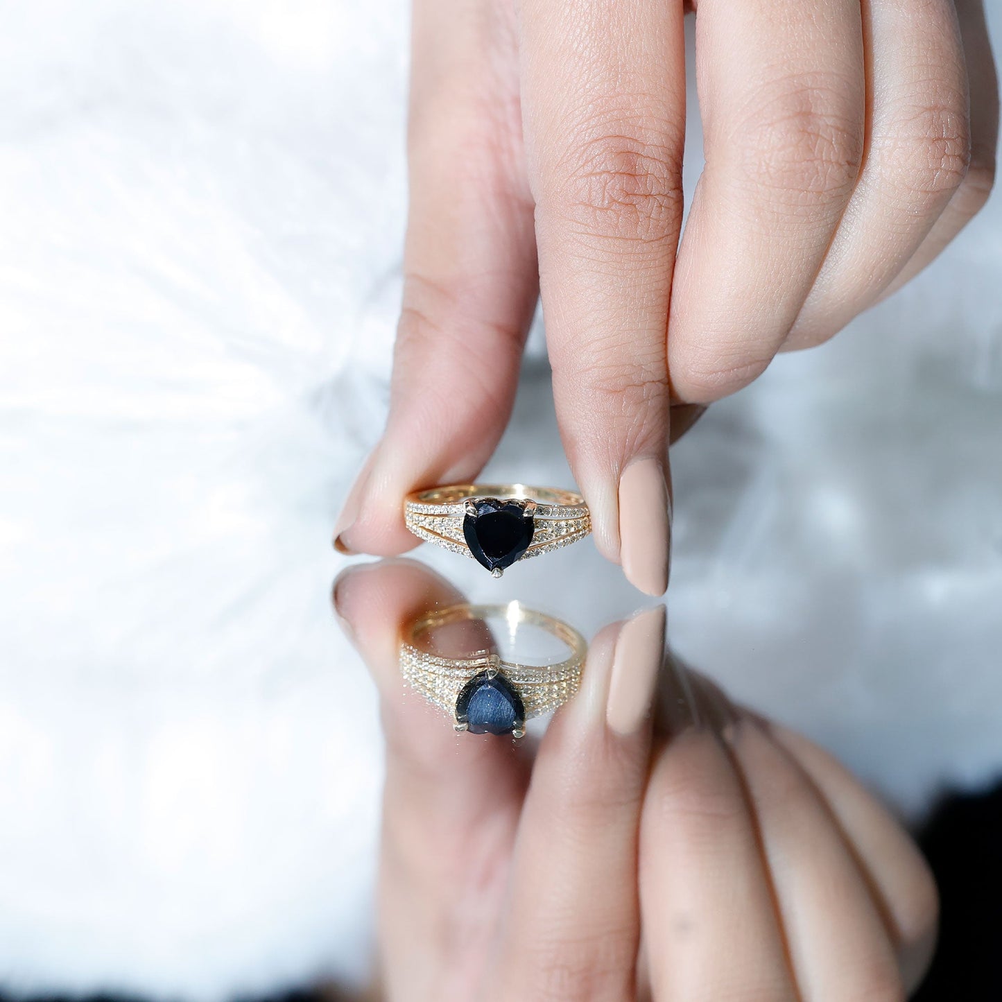 Certified 2.4 Carat Lab Grown Black Diamond Heart Engagement Ring with White Diamond Split Shank
