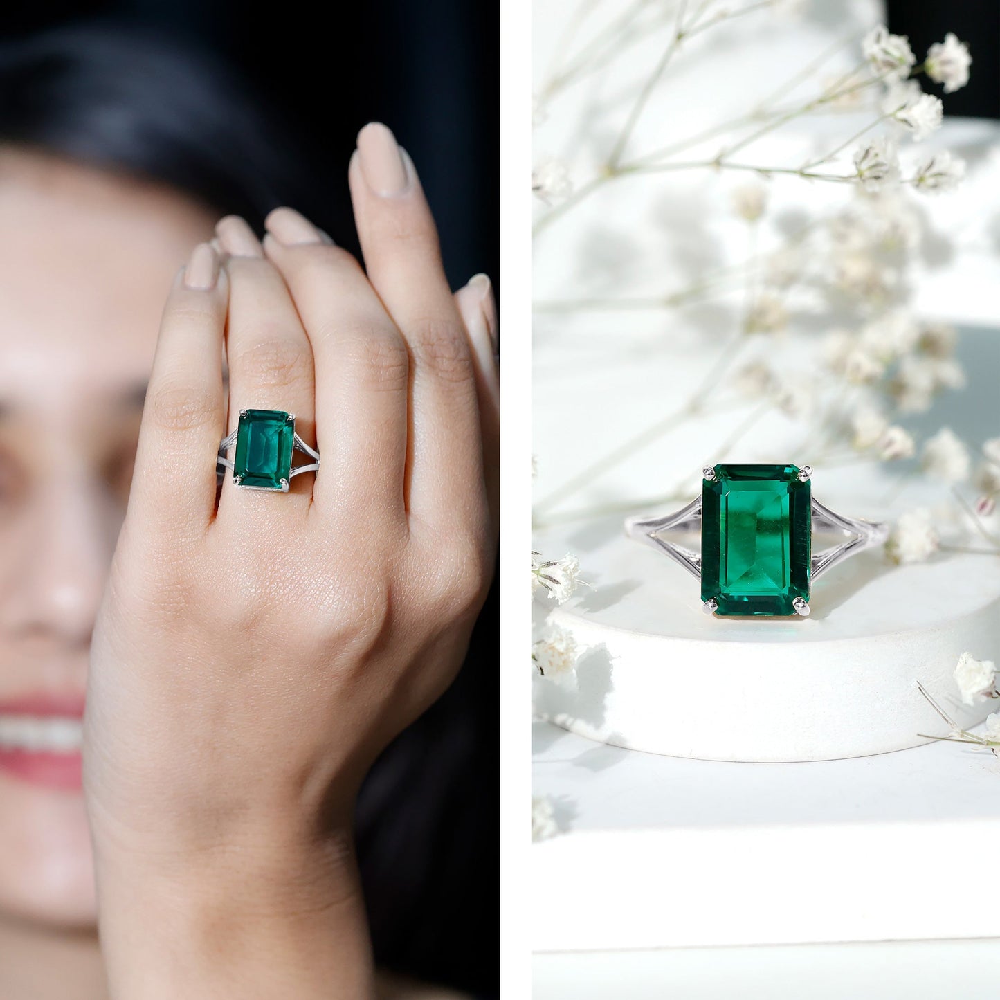 Lab Created Emerald Solitaire Engagement Ring