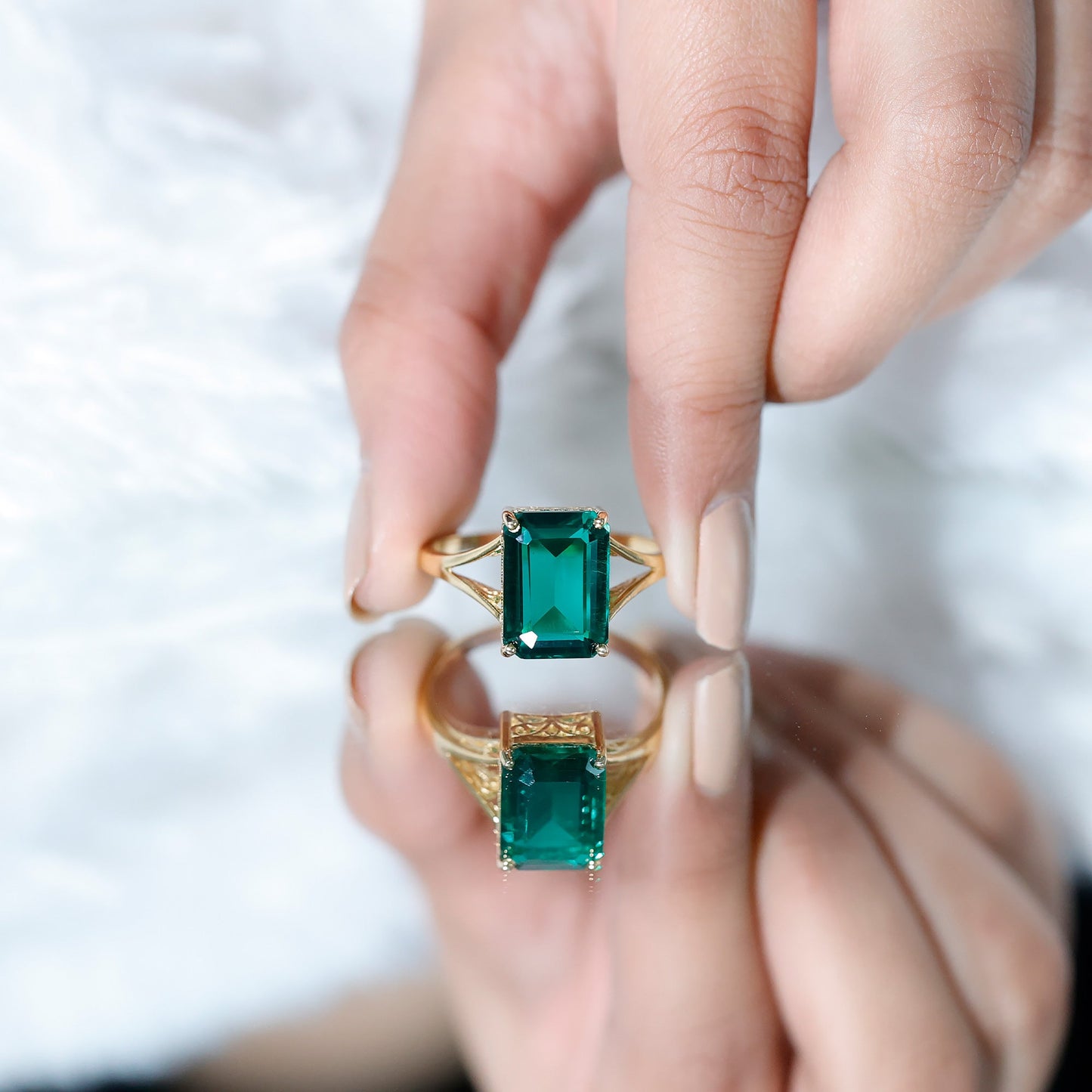 Lab Created Emerald Solitaire Engagement Ring