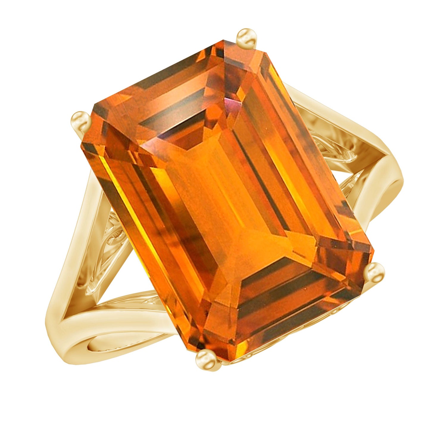 9 Carat Lab Grown Orange Sapphire Emerald Cut Engagement Ring with Split Shank