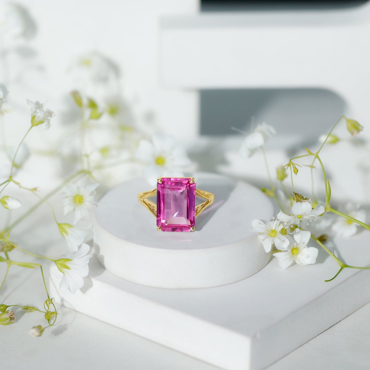 Solitaire Lab Grown Pink Sapphire Big Engagement Ring With Certificate